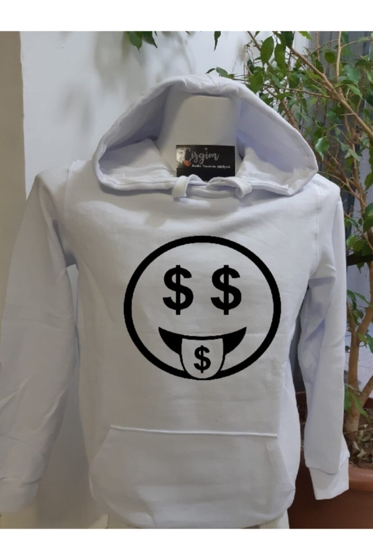Pisa Art Unisex Beyaz Kapüşonlu Dolar Kafası Baskılı Sweatshirt