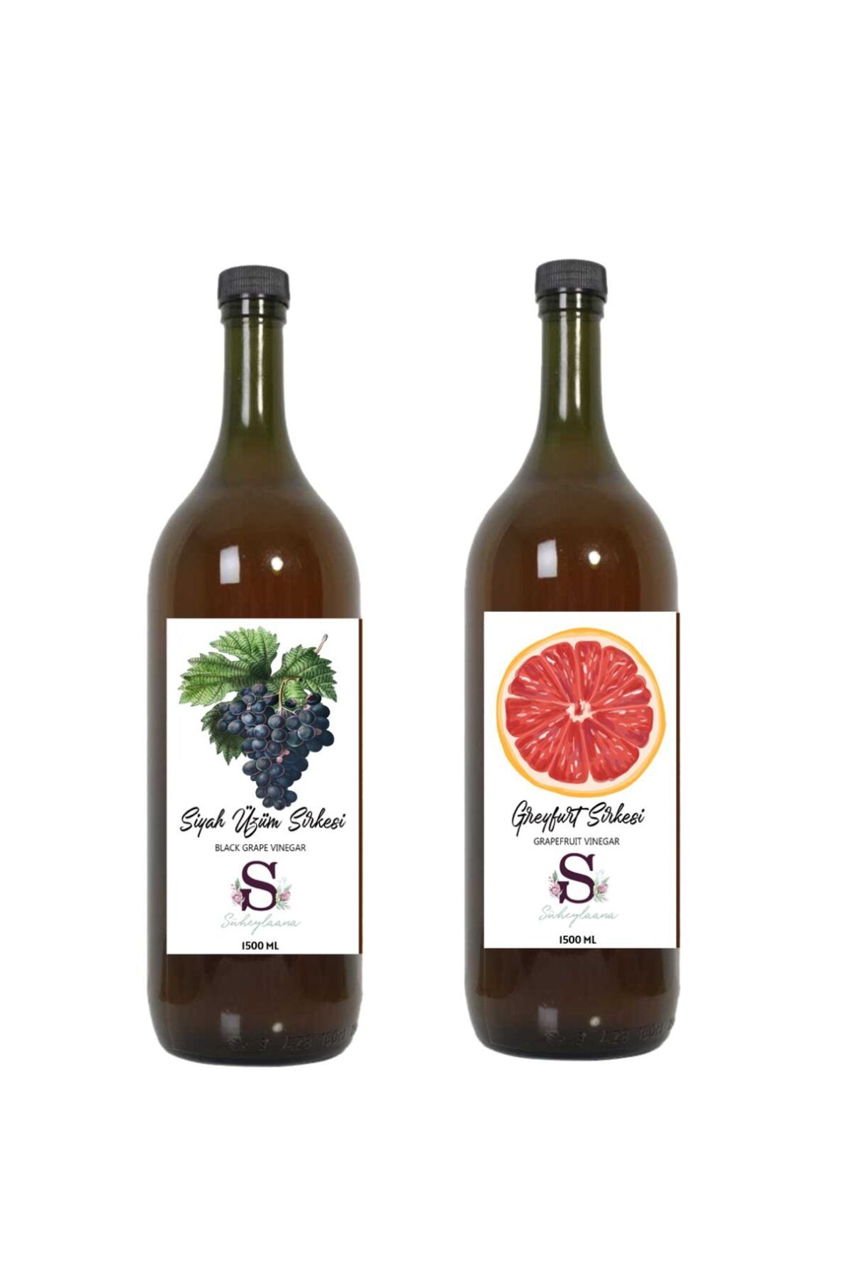 Süheylaana Doğal Siyah Üzüm Sirkesi 1500 Ml - Doğal Greyfurt Sirkesi 1500 Ml
