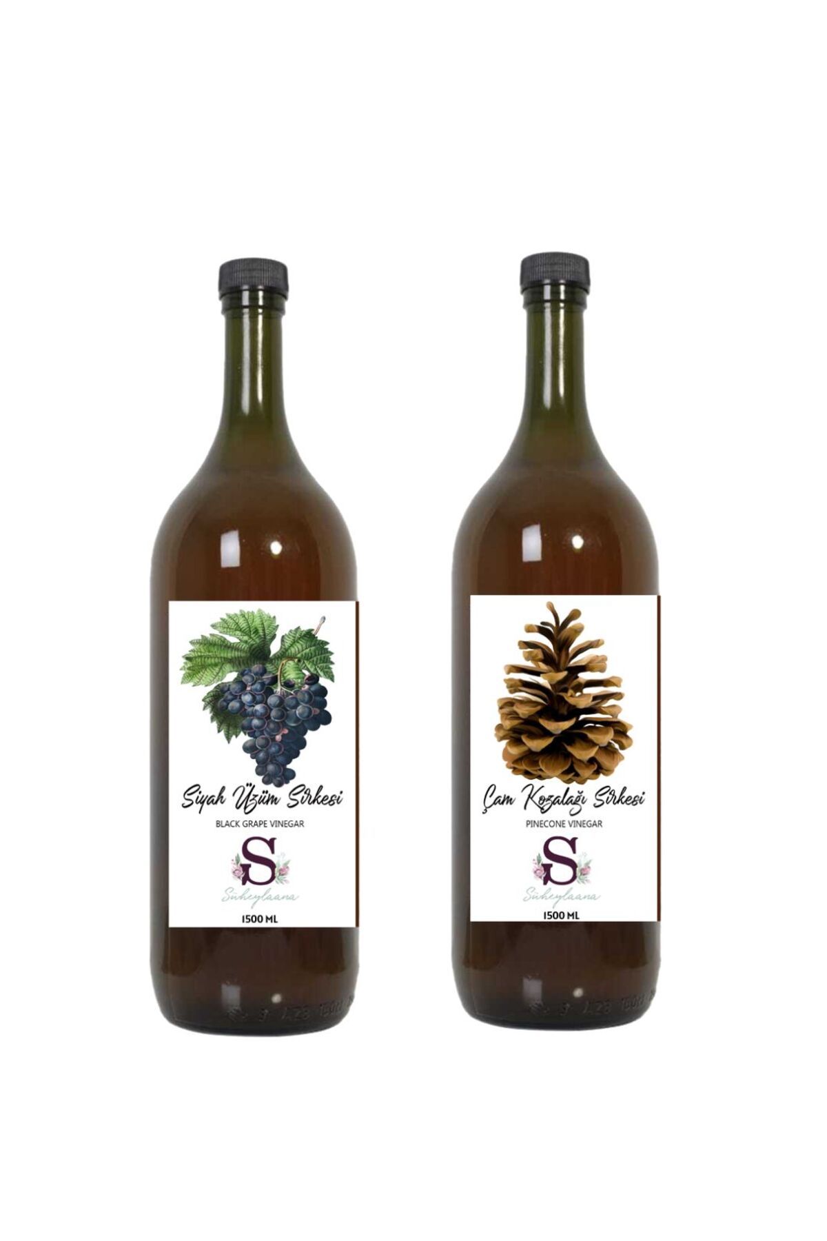 Süheylaana Doğal Siyah Üzüm Sirkesi 1500 Ml - Doğal Çam Kozalağı Sirkesi 1500 Ml