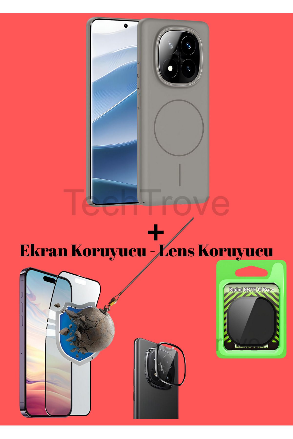 TechTrove Xiaomi Redmi Note 14 PRO PLUS Kılıf Magsafe Özellikli Kamera Koruma ve Ekran Koruyucu 3'lü Set