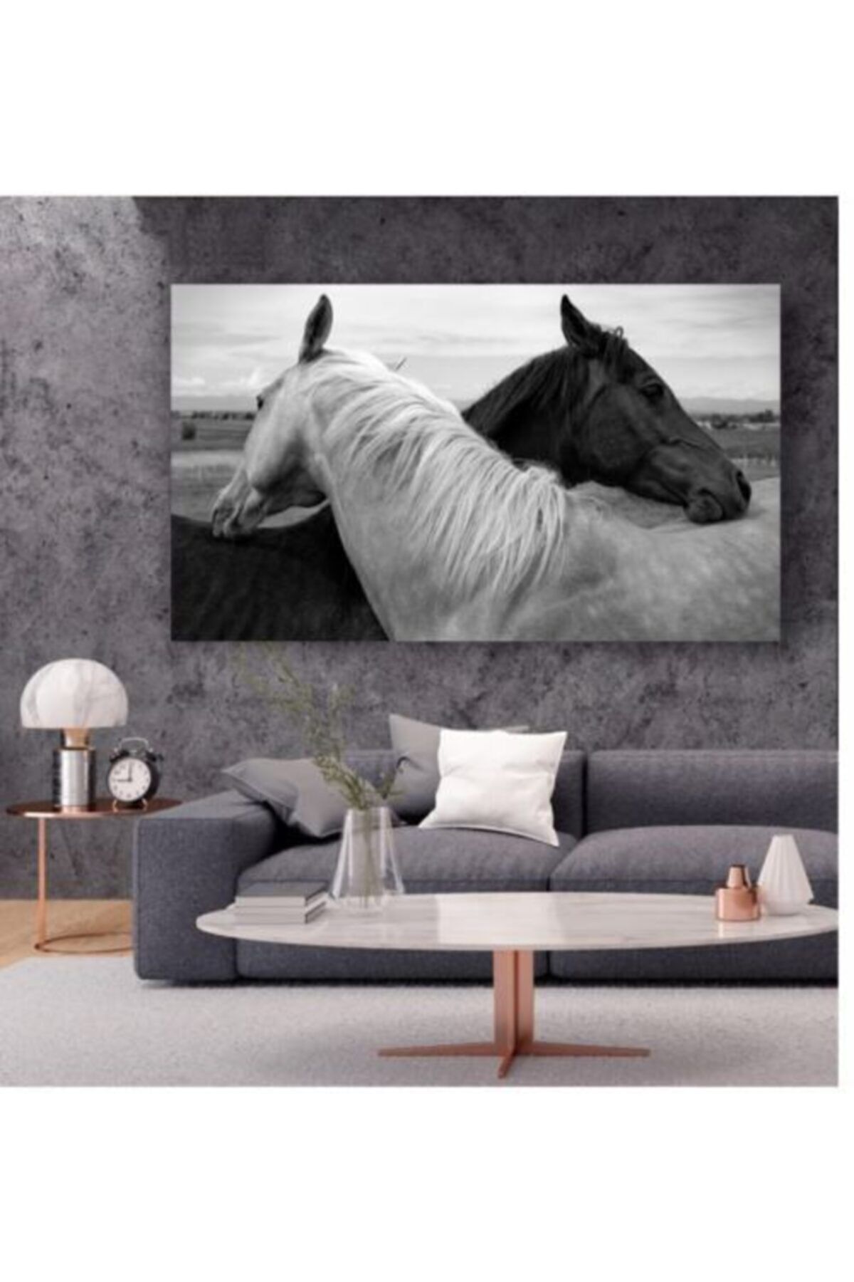 KanvasSepeti Siyah Beyaz At Temalı - Her Mekana Uygun Dekoratif Kanvas Tablo 40x60 Cm