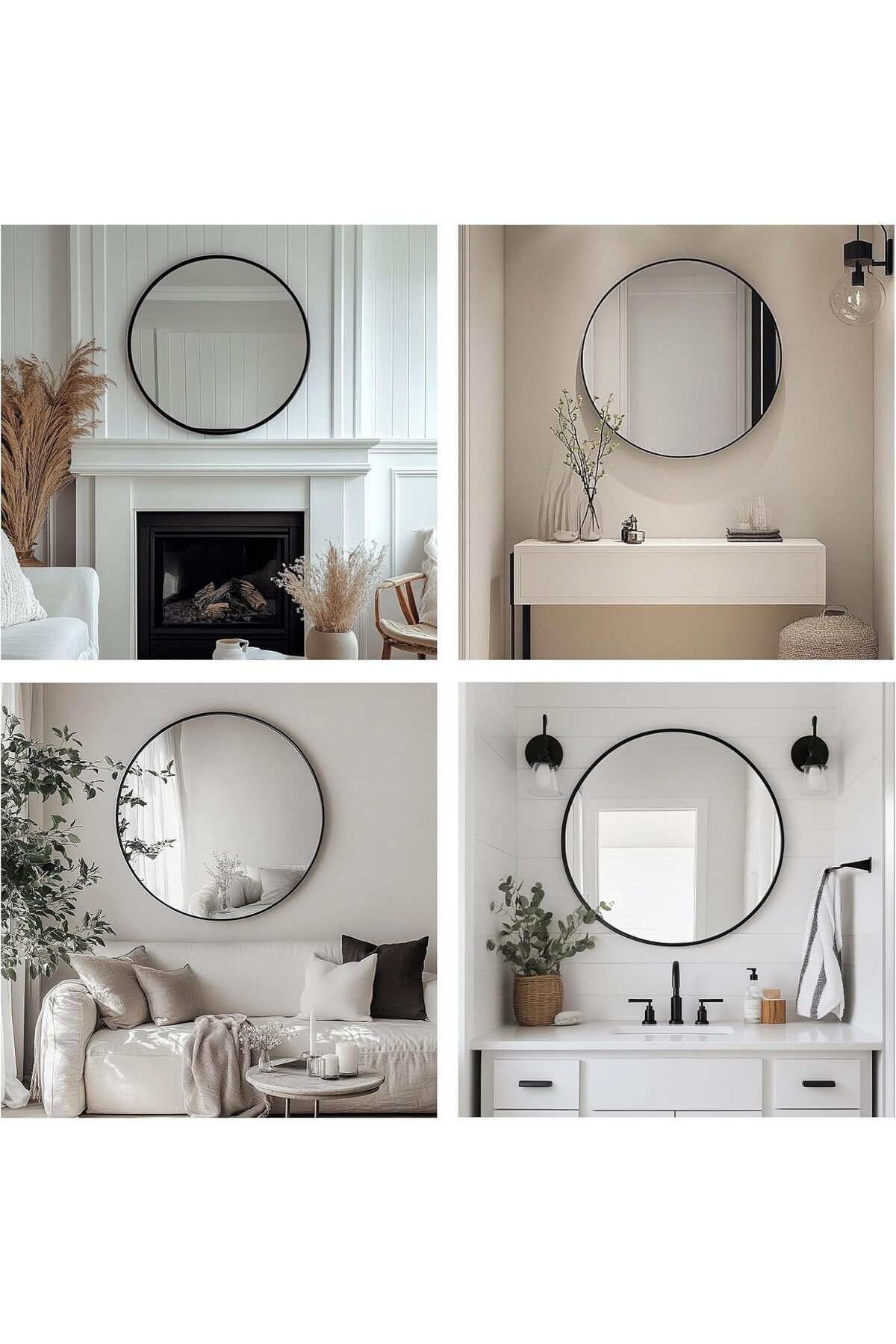 مرآة دائرية سوداء باطار معدني مقاس 50 × 50 سم مرايا جدارية لغرفة المعيشة، غرفة النوم، الحمام