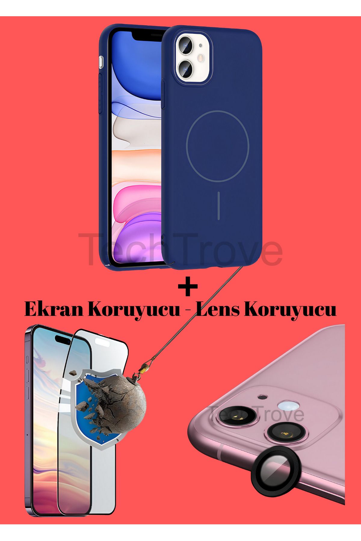TechTrove Apple iphone 11 Kılıf Magsafe Özellikli Kamera Koruma ve Ekran Koruyucu 3'lü Set