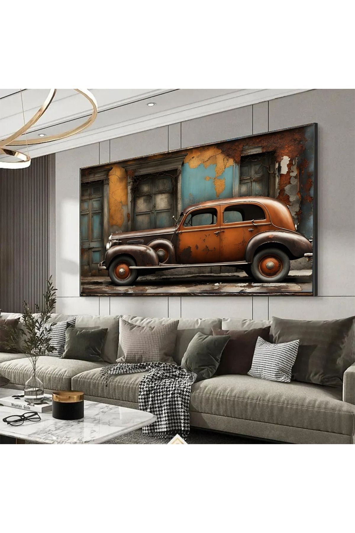 KanvasSepeti Simli-Kabartmalı Eski Retro Ford Modelli Araba Kanvas Tablo