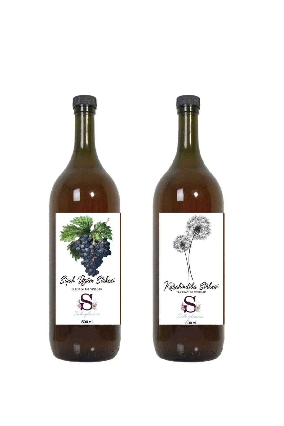 Süheylaana Doğal Siyah Üzüm Sirkesi 1500 Ml - Doğal Karahindiba Sirkesi 1500 Ml