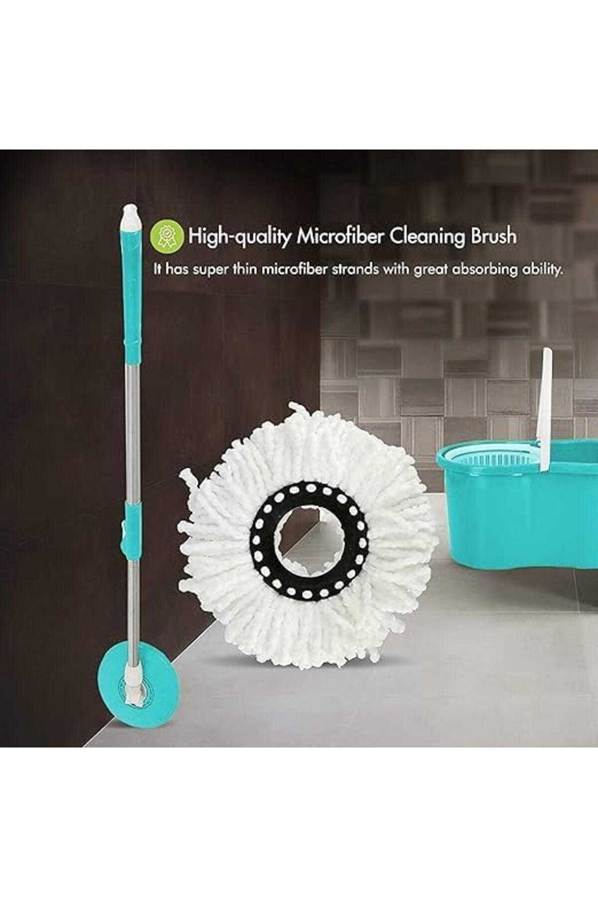 مجموعة تنظيف ممسحة ودلو دوار من (أزرق)