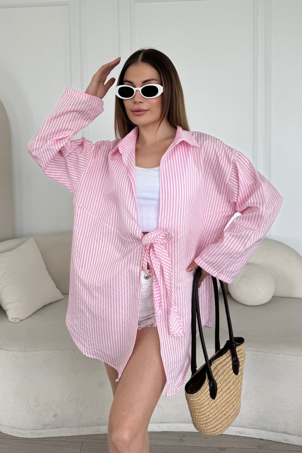 bb butik basic Özel Seri Oversize Bağlamalı Kimono Gömlek B6547