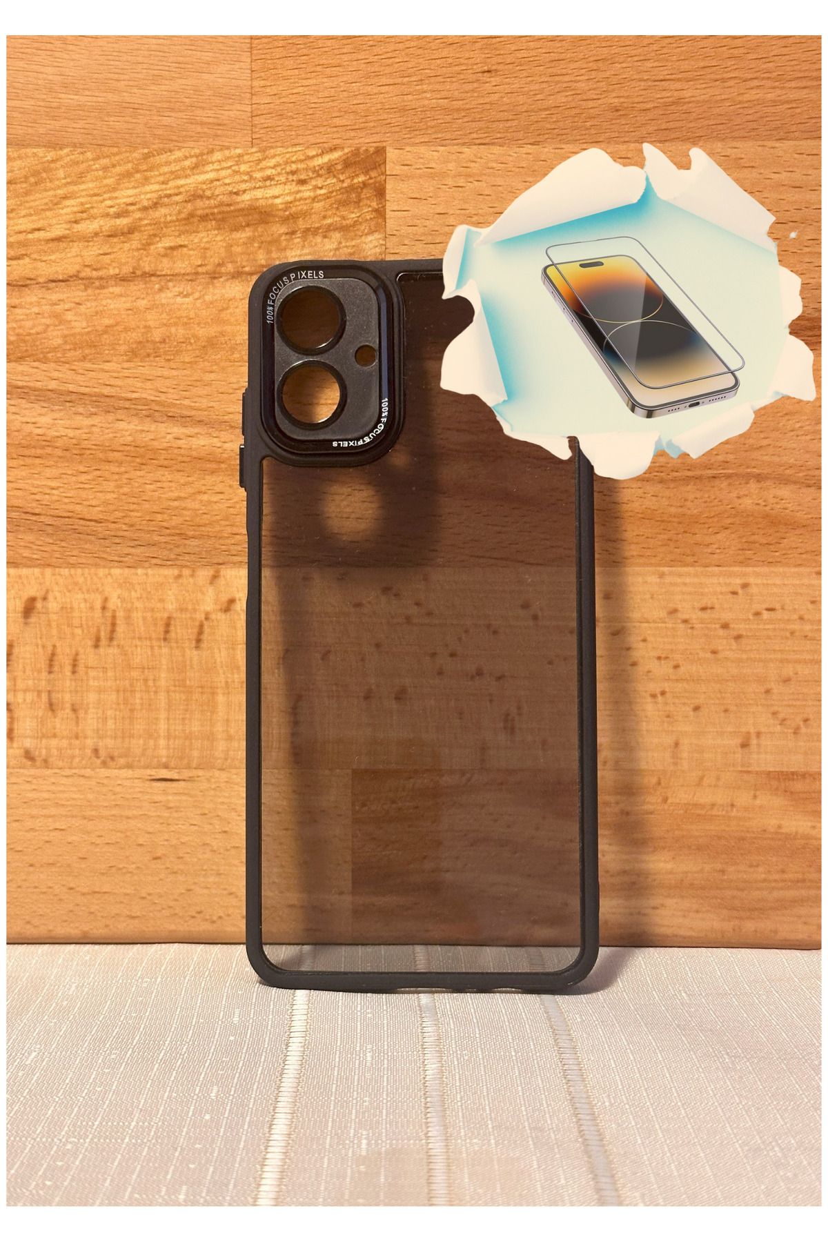 CNL Samsung Galaxy A06 5G Uyumlu Kaliteli Sararmaz Siyah-Şeffaf Kılıf - Kırılmaz Cam Hediyeli
