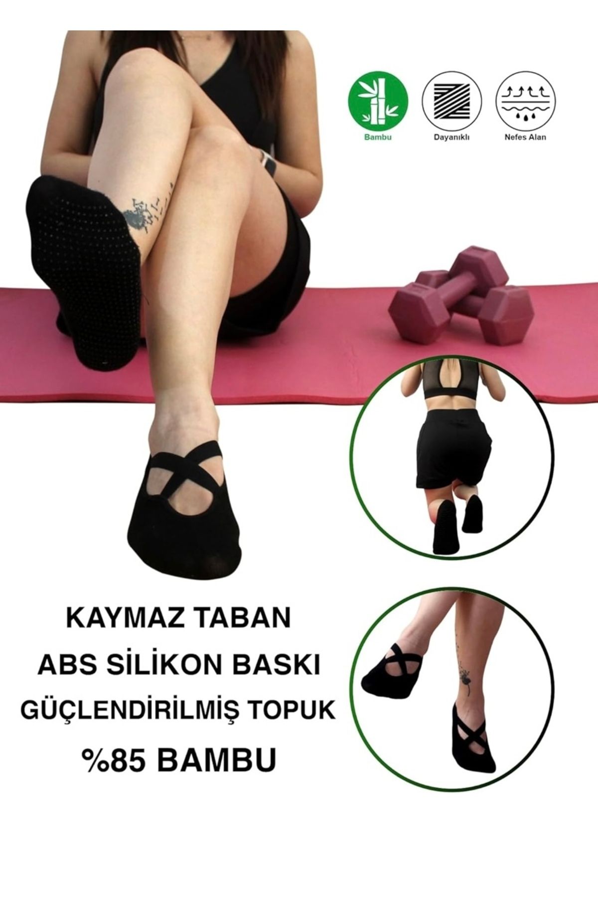 ALYA Bambu Kadın 3’Lü Pilates & Yoga Bale Spor Çorap