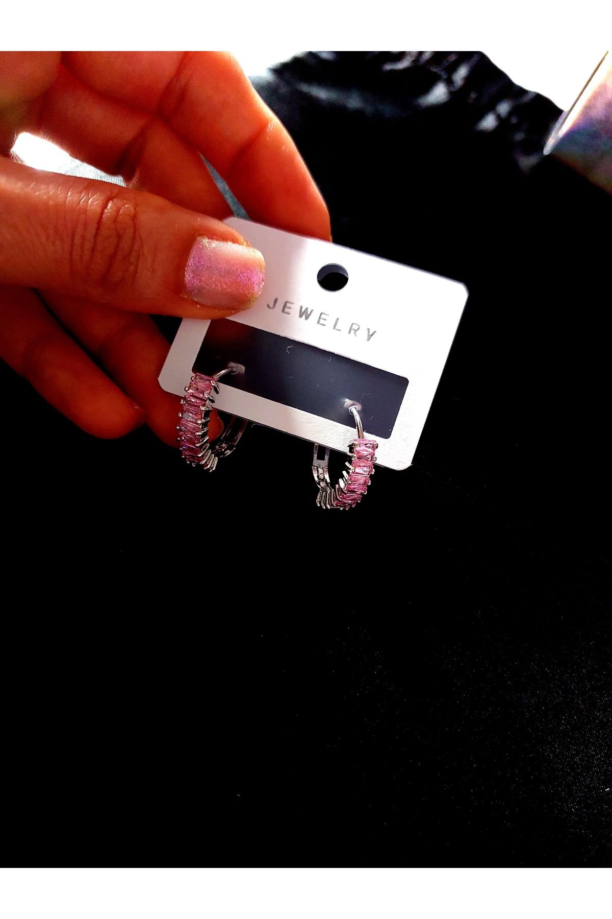 Helys Accessories Pembe Quartz Taşlı Renkli Gümüş Küpe