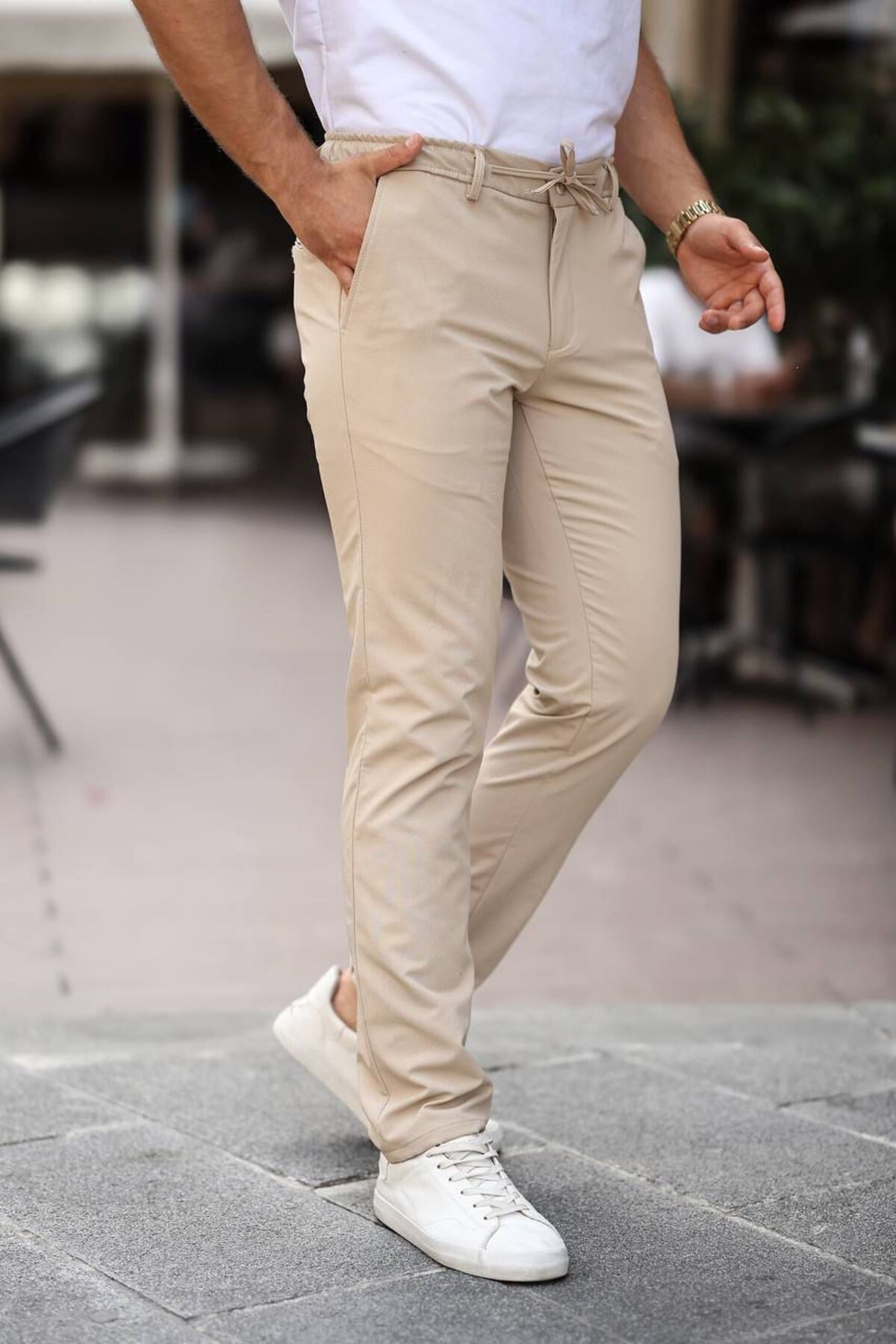 Alpha star Dokuma kendiliğinden desenli jogger pantolon