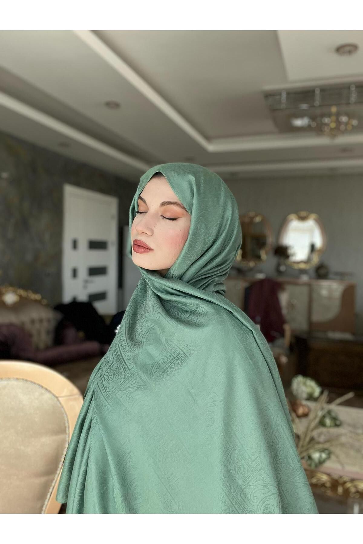 Lavena scarfs Etnik Monogram Safir Şal - Mint Yeşili