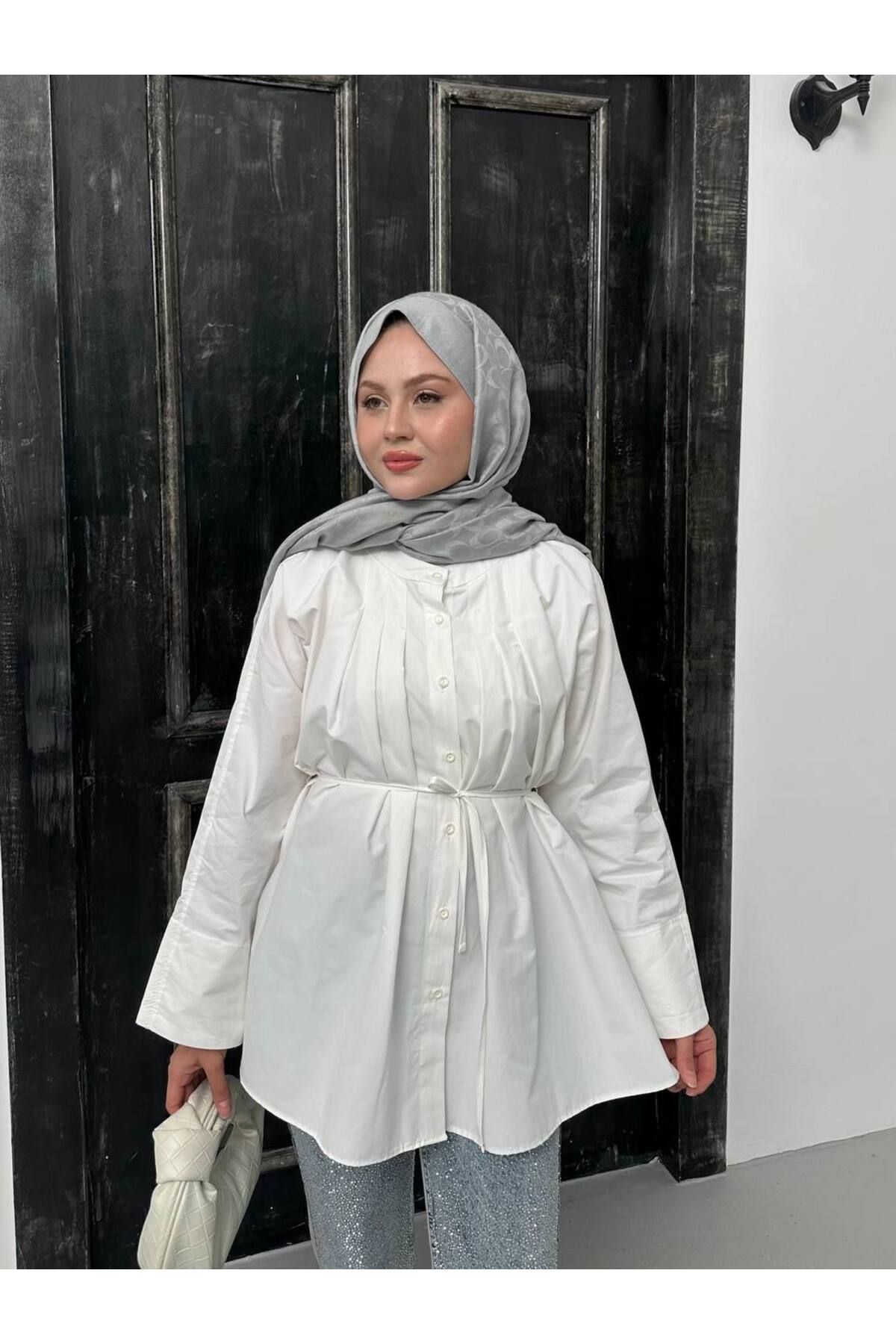 MODA Tesettür Detaylı Pliseli Poplin Gömlek