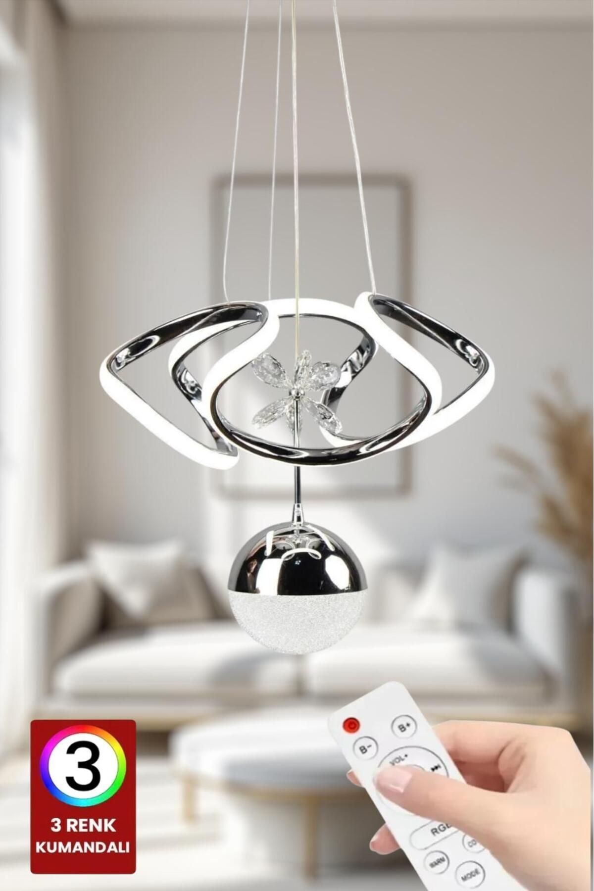 CRAFT HOME KUMANDALI LED AVİZE 3 RENK KÜÇÜK DRON TOPLU KROM(SALON,MUTFAK,YATAK ODASI,KORİDOR)