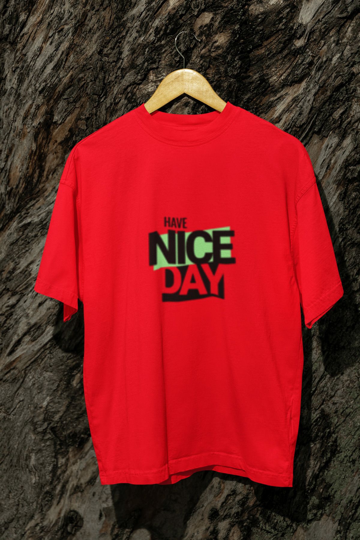 MG HAVE NICE DAY BASKILI UNISEX BİSİKLET YAKA PAMUKLU OVERSIZE KALIP KISA KOLLU T-SHIRT