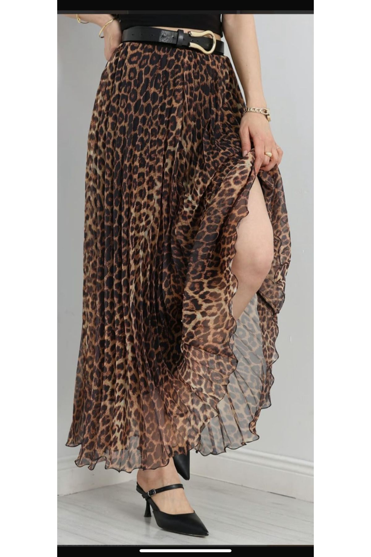 MODA Leoparlı Pileli Etek