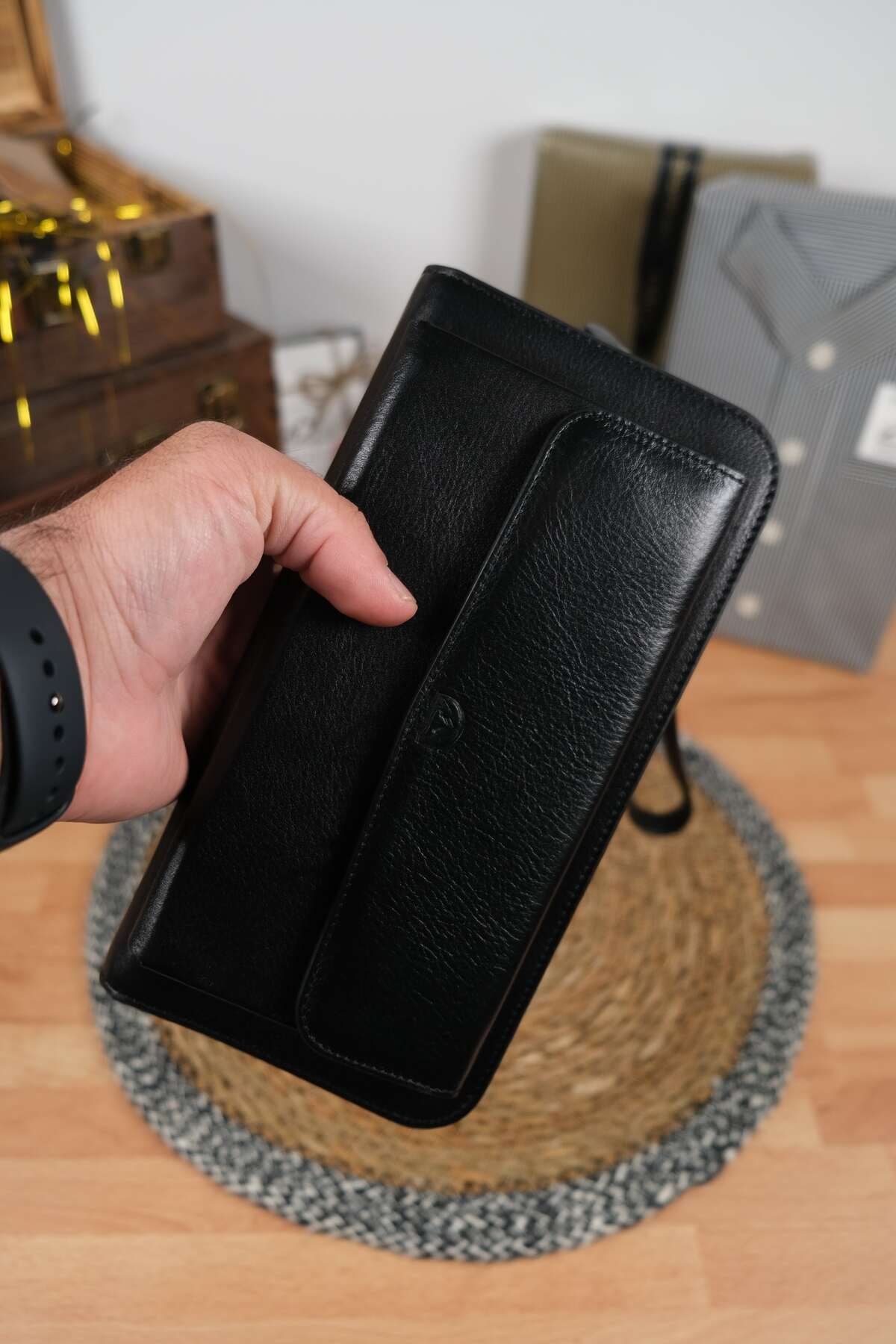 Norvi Leather El Tutamaçlı Çok Bölmeli Lüks Hakiki Deri Çanta Siyah