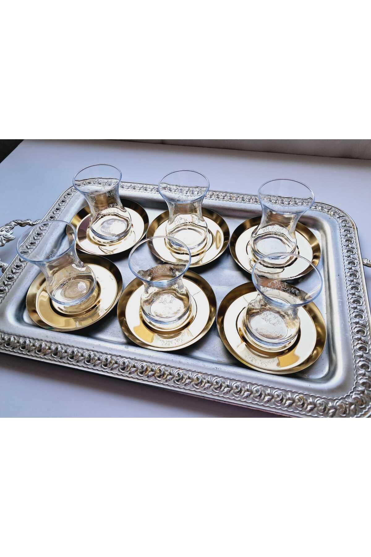 Elk Home PASLANMAZ ÇELİK GOLD YUVARLAK 6 ADET ÇAY TABAĞI BARDAK ALTLIĞI