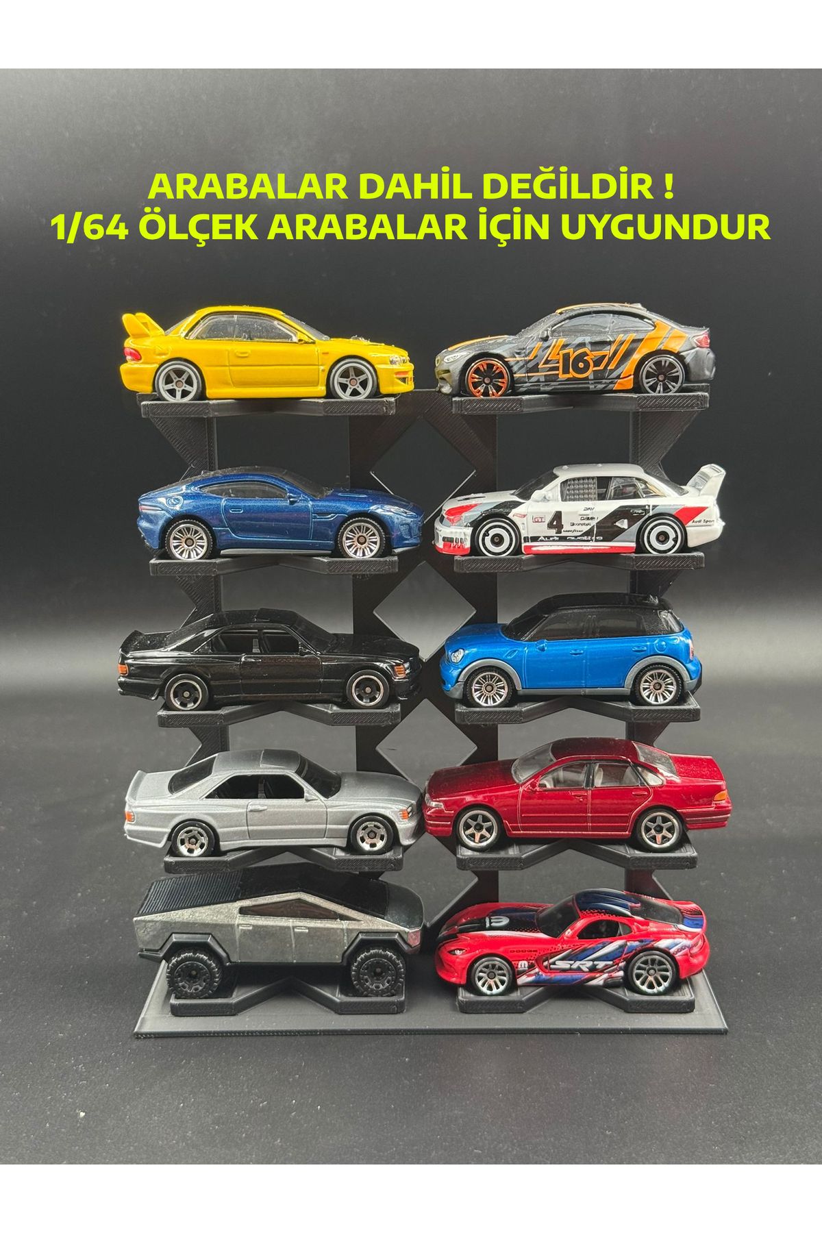 HOT WHEELS 1:64 Ölçek Araç Sergileme Standı - 10 Araçlık - Siyah