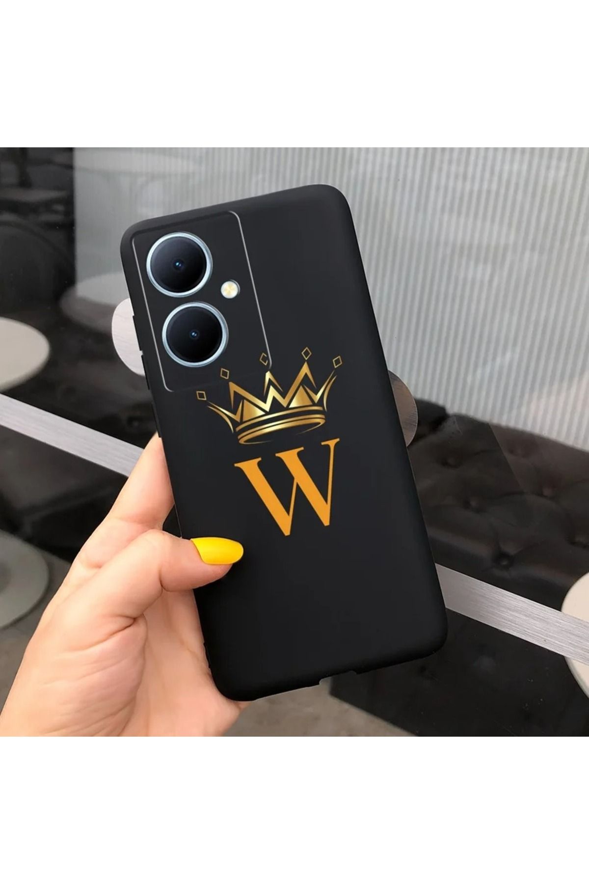 Rotaks Vivo V29 Lite 5g Uyumlu Harfli Taç Baskılı Kişiye Özel Silikon Telefon Kılıfı - W
