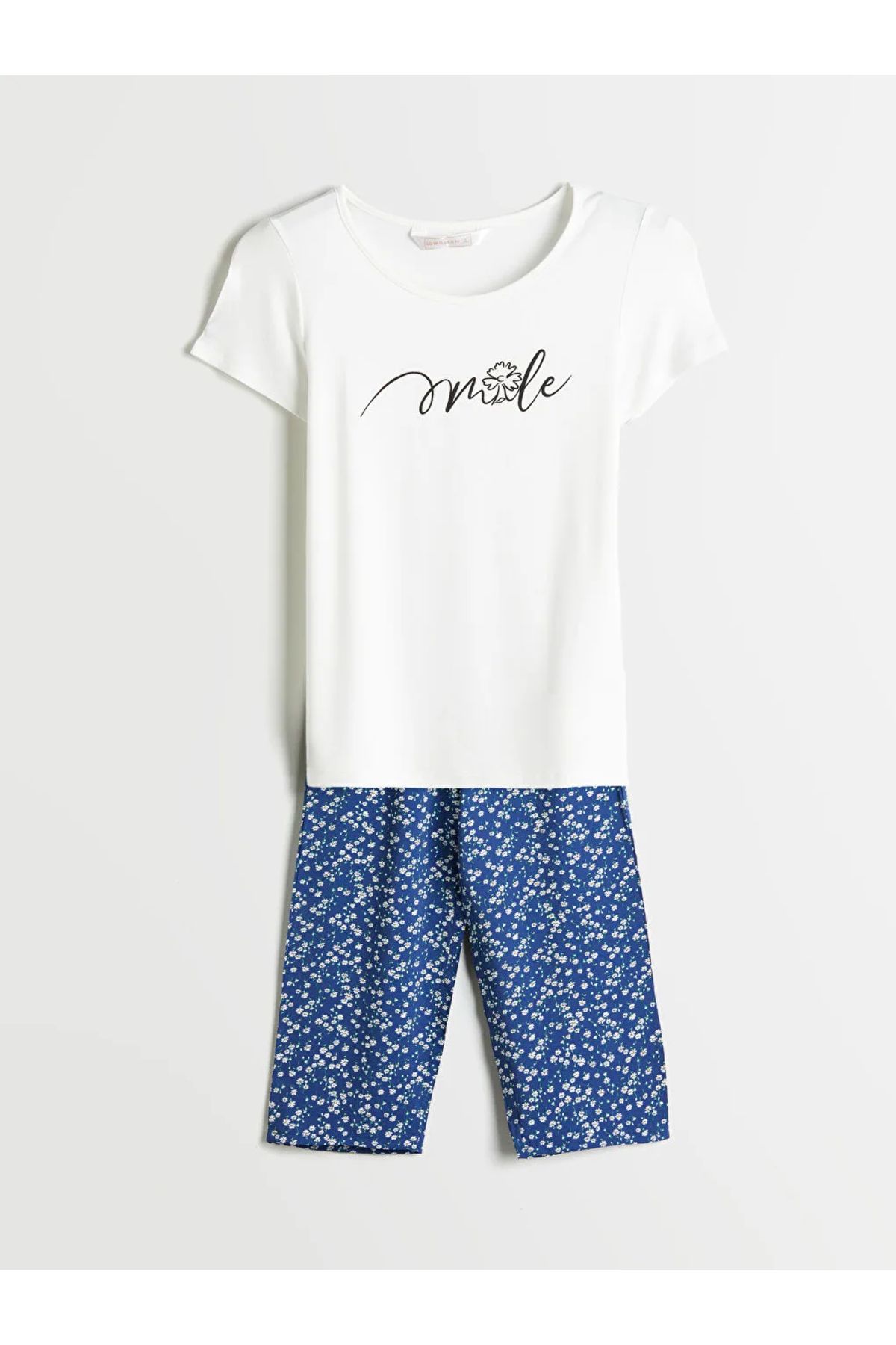 LC Waikiki LCW DREAM Lacivert Bisiklet Yaka Çiçekli Kadın Kaprili Pijama Takımı T T