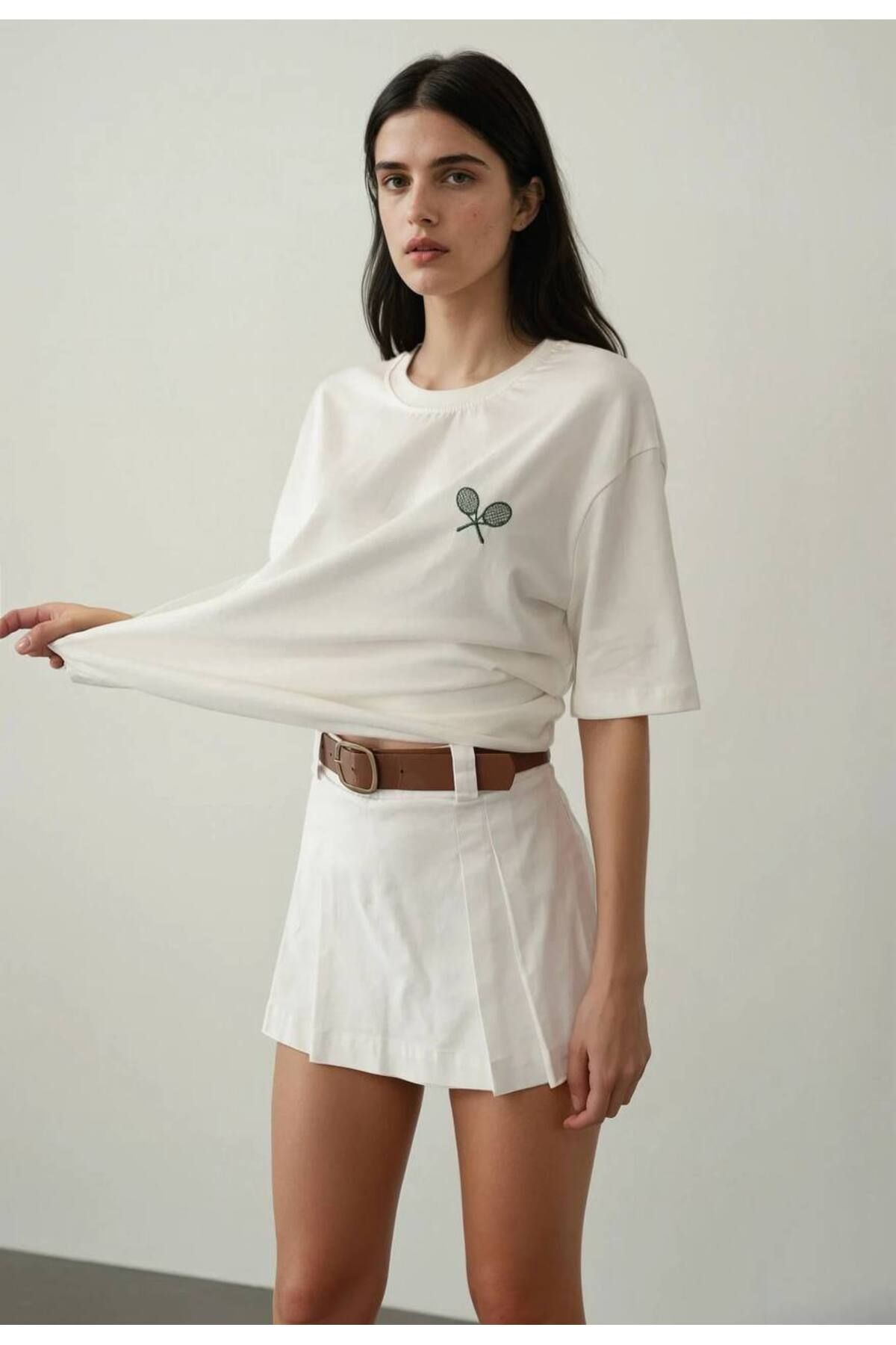 Bisou Tenis Raketi Baskılı Rahat Basıc T-shirt