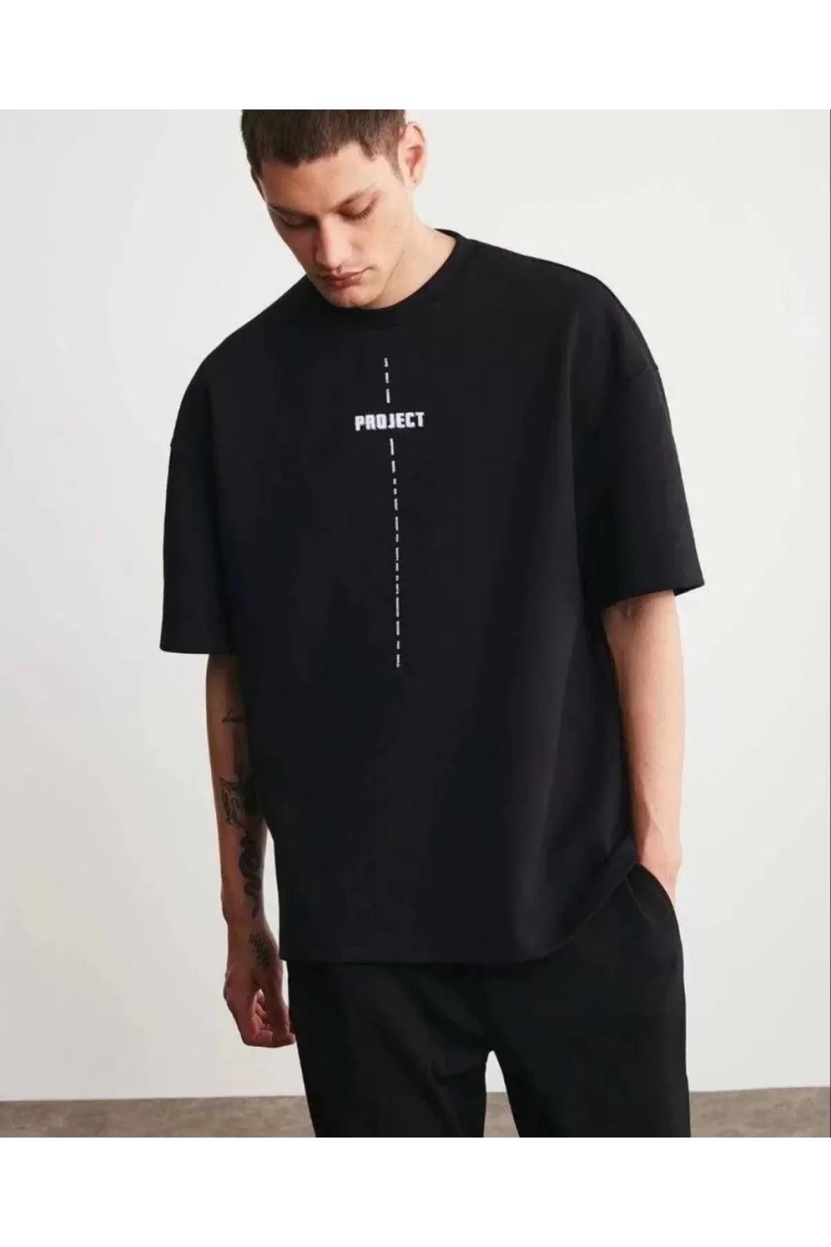 İndigo Park Erkek tişört Unisex tişört Bisiklet Yaka Baskılı Oversize T-shirt