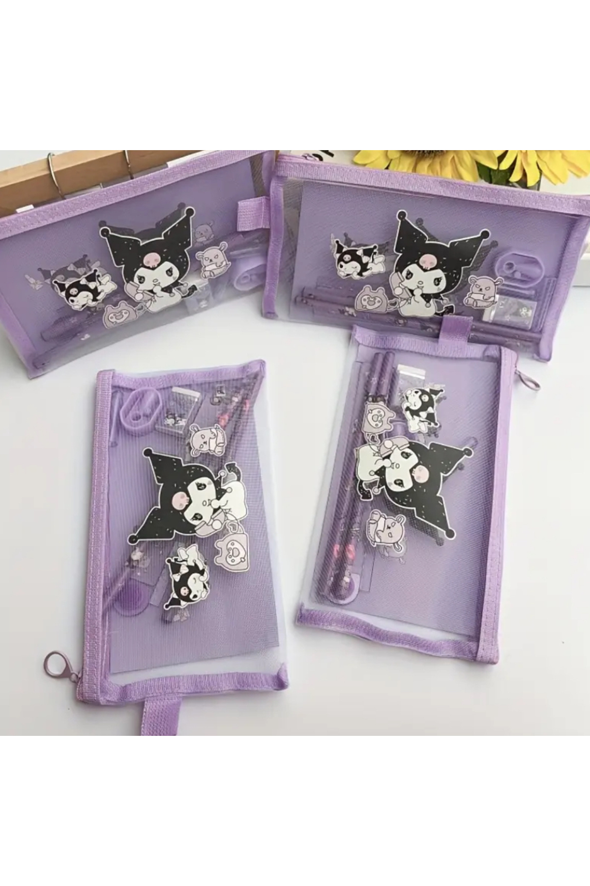 So Iconic Sanrio Kuromi Karakterli Kırtasiye Seti Kalem Kutusu, 2 Adet Kalem, Silgi, Kalemtraş, Cetvel