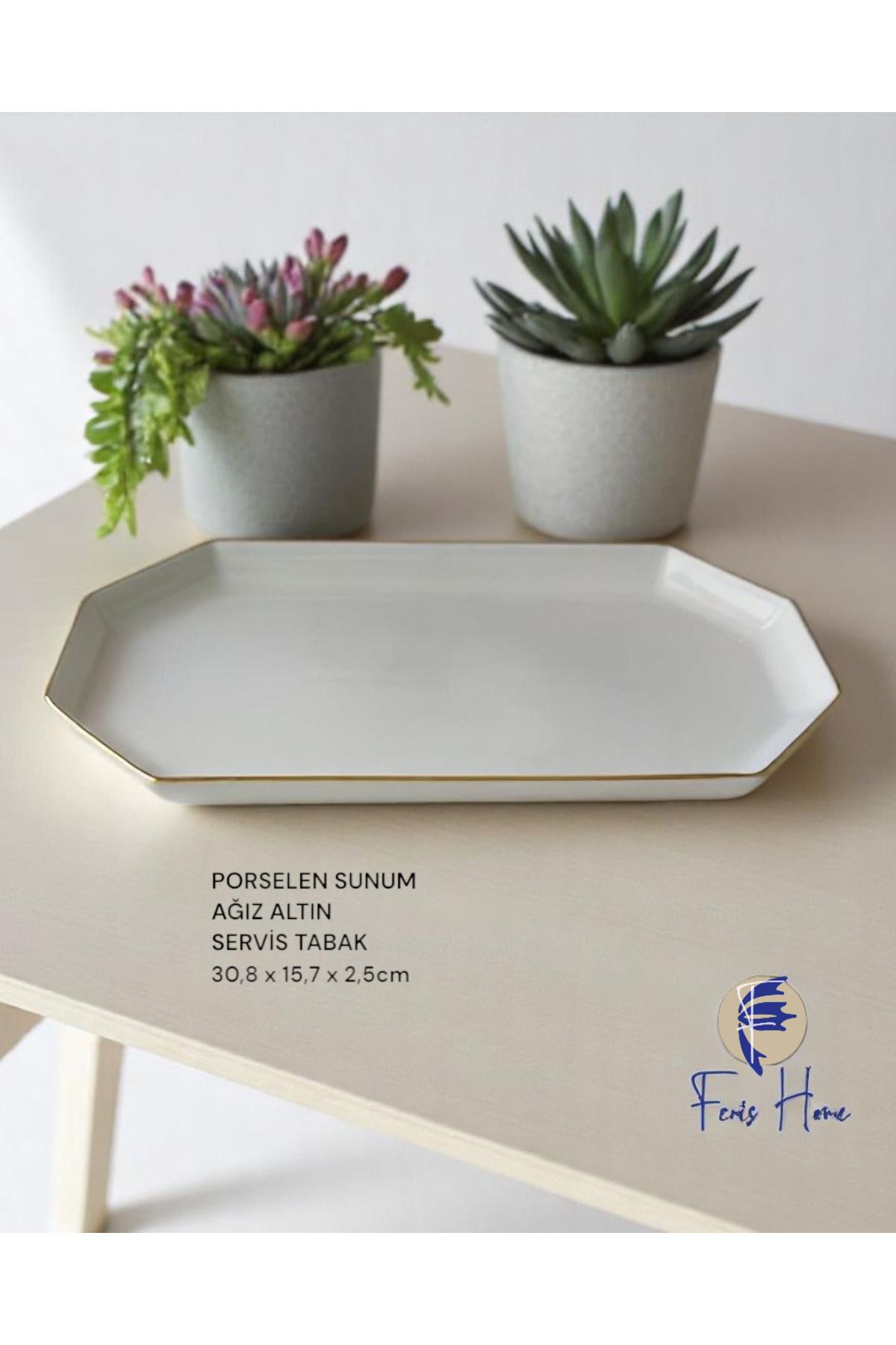 FERİS HOME SERVİS SUNUM TABAK ALTIN AĞIZ YALDIZ 30,8 X 15,7 X 2,5 CM