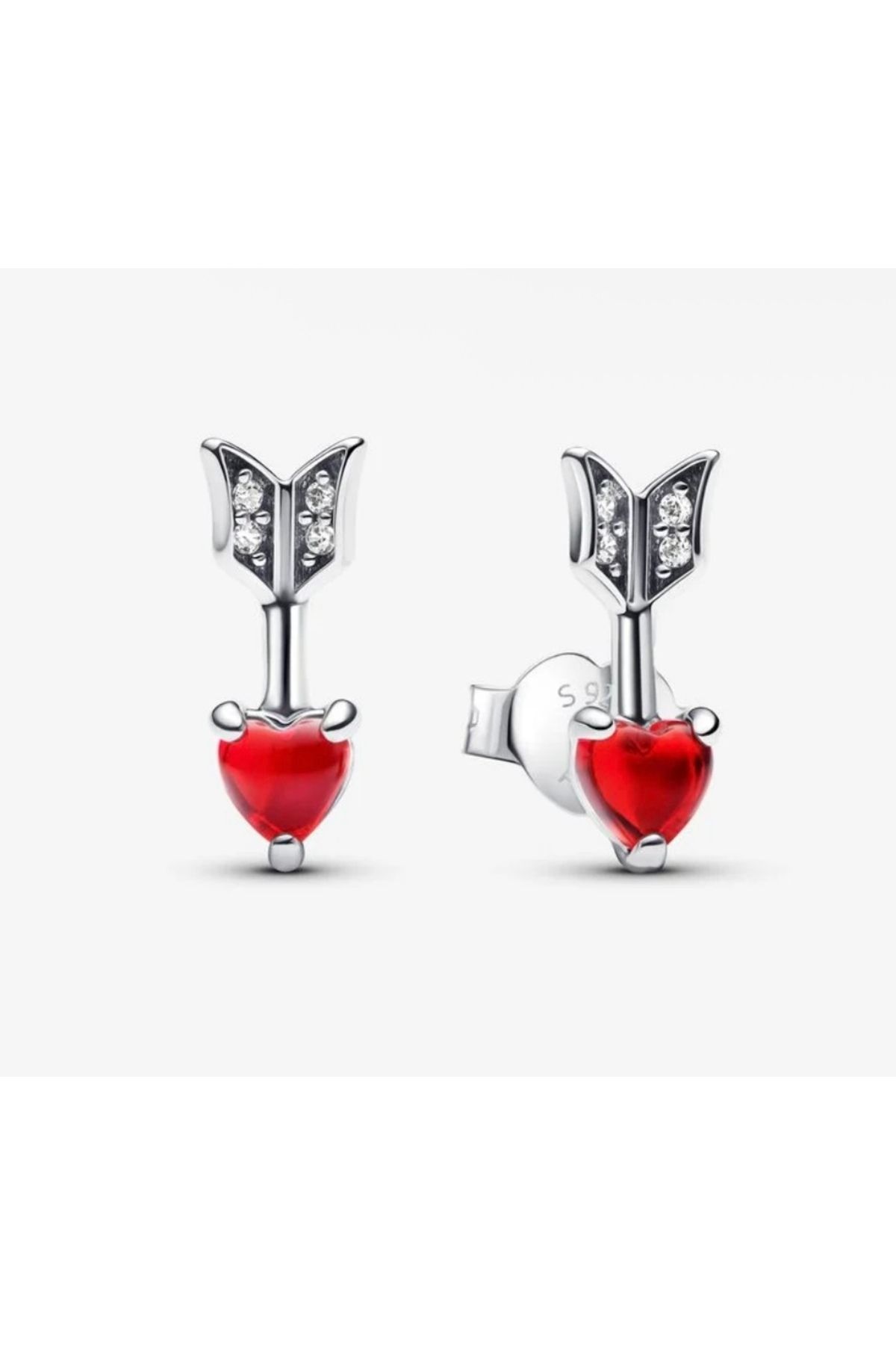 POSEİDONS JEWELLERY Poseidons Jewellery 925 Ayar Ok Ve Murano Camı Minimal Kalp Çivi Küpeler