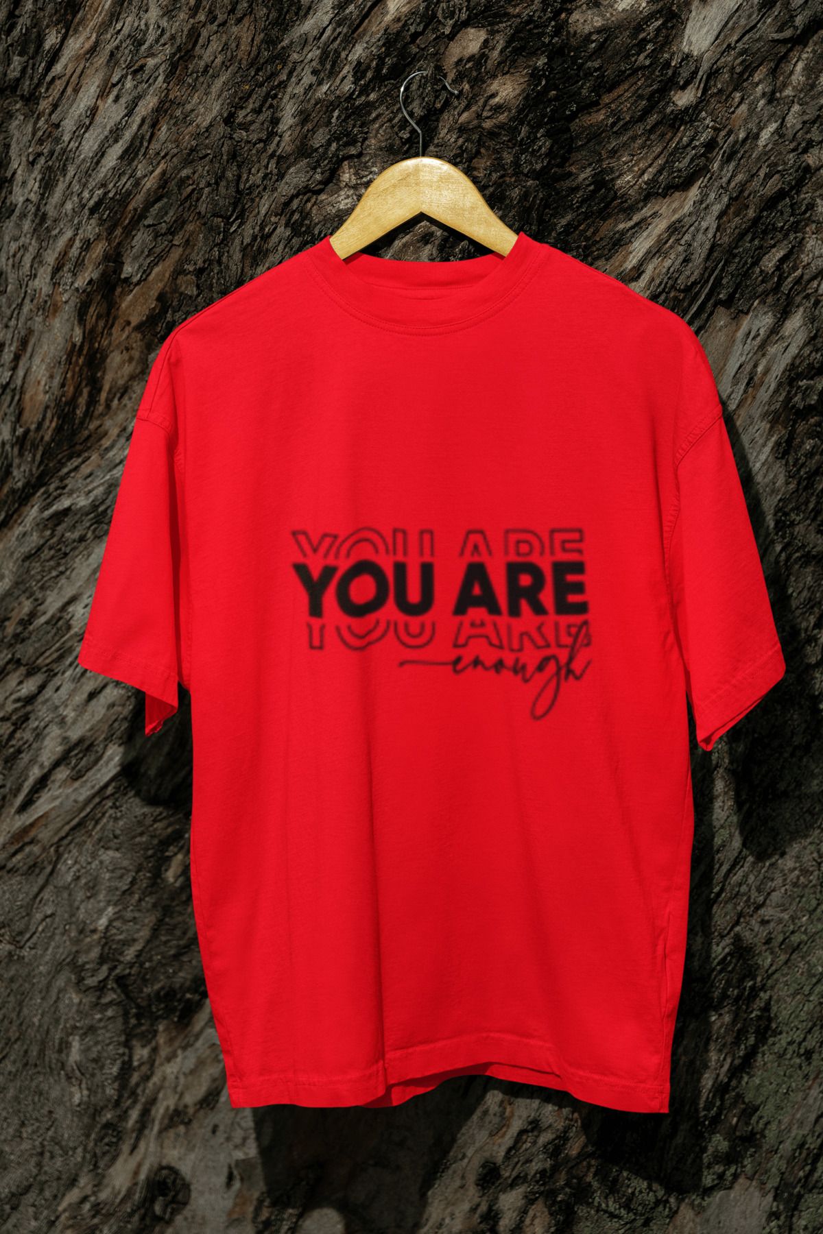 MG YOU ARE ENOUGH BASKILI UNISEX BİSİKLET YAKA PAMUKLU OVERSIZE KALIP KISA KOLLU T-SHIRT