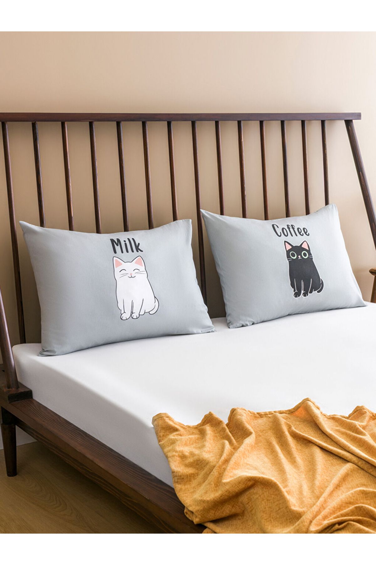 LC Waikiki Gri Kedi Baskılı Pamuklu Yastık Kılıfı 2'li 50x70 cm