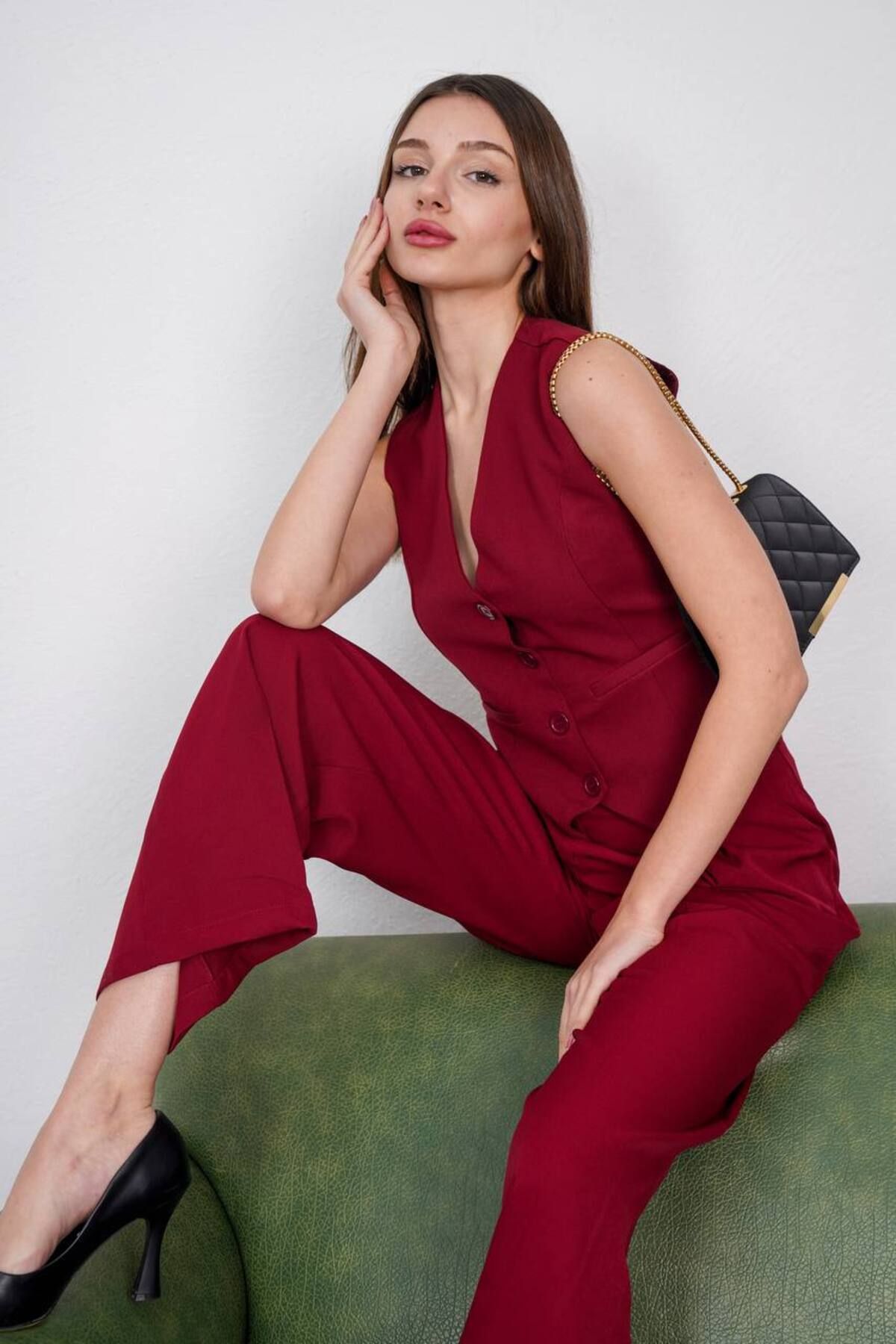 MODESTRIA Bordo Astarlı Blazer Kadın Yelek