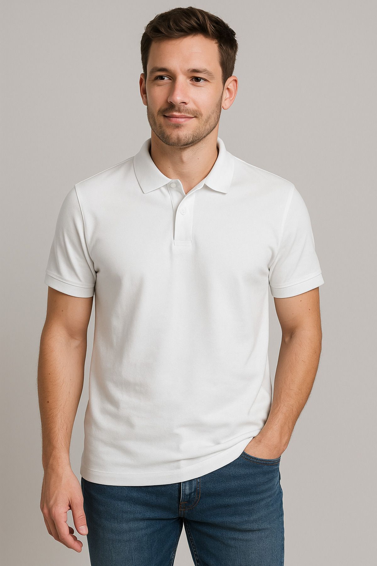 LeiraGYM Erkek Beyaz Basic Polo Yaka Tişört - Rahat ve Şık Stil