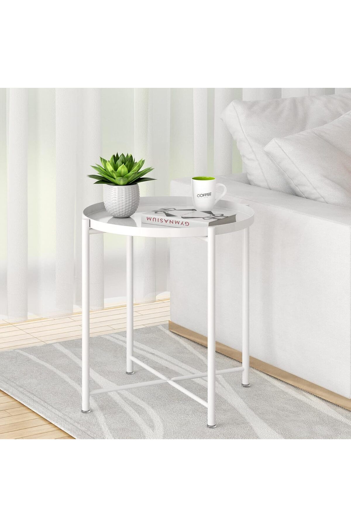 BUNCA-Metal folding side table, small round side table, sofa table, rust-proof coffee table 5