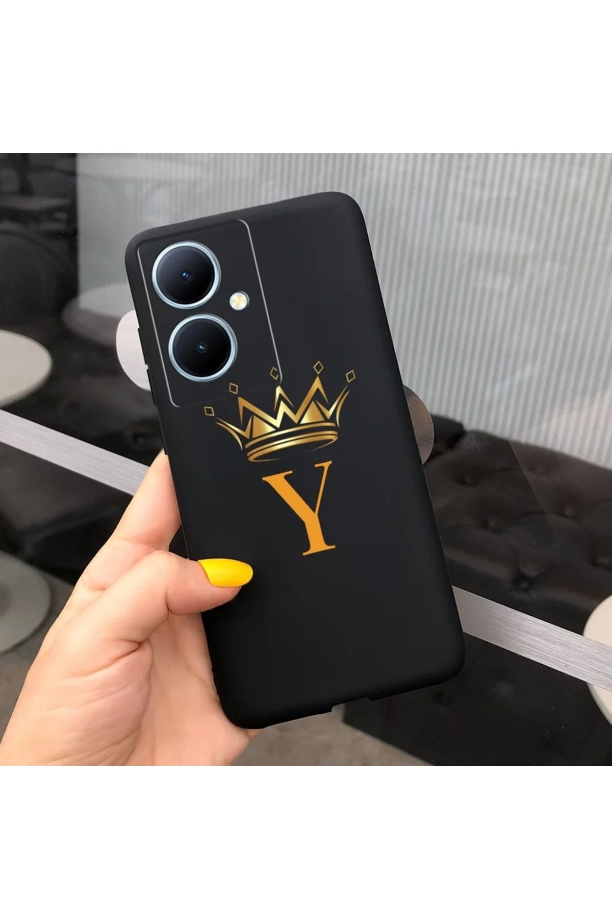 Rotaks Vivo V29 Lite 5g Uyumlu Harfli Taç Baskılı Kişiye Özel Silikon Telefon Kılıfı - Y