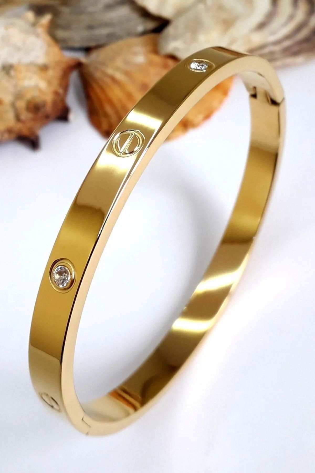 RKÖK Alaşım kartier Kelepçe Taşlı Bileklik Gold