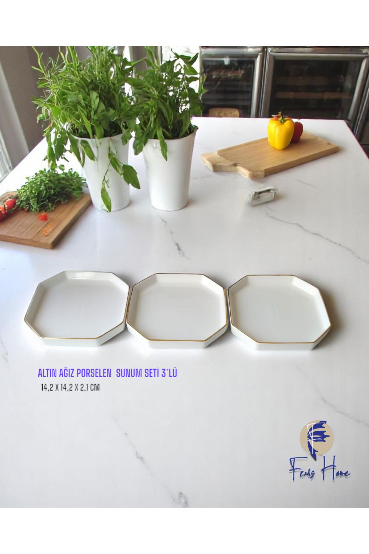 FERİS HOME AĞIZ ALTIN PORSELEN SUNUM SET (3 ADET)