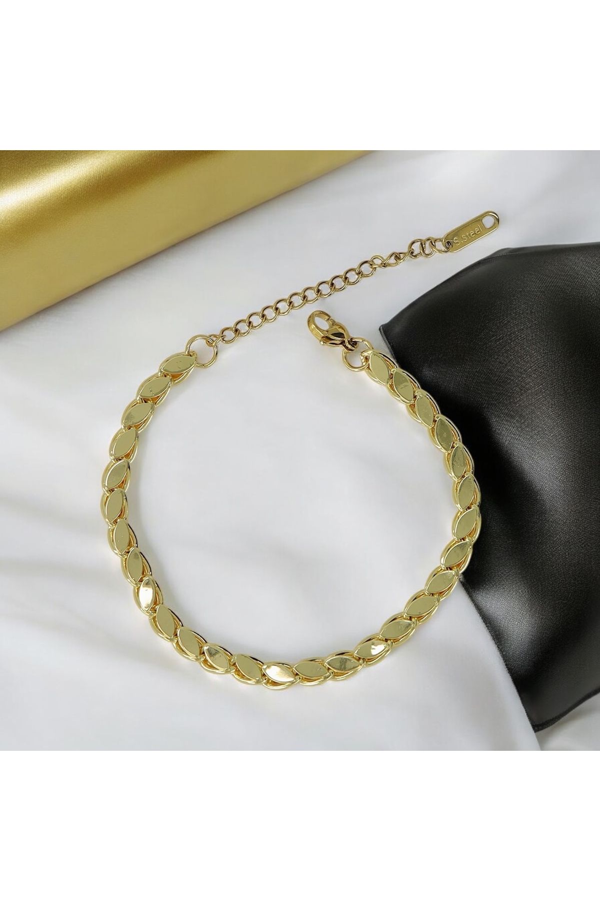Mimosa Çelik Arpa Model Gold Renk Bileklik (3. resim kombin amaçlıdır)