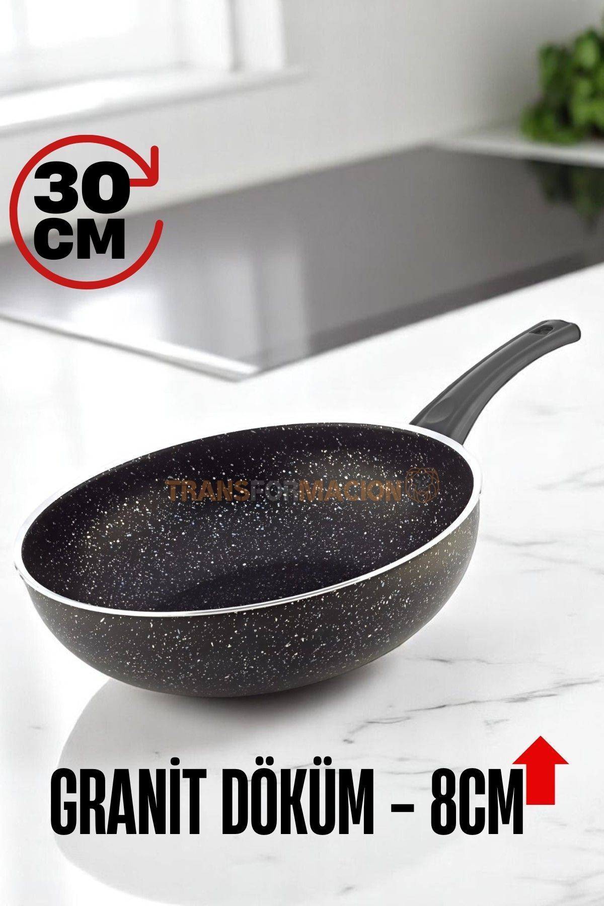 Transformacion Granit Döküm 8 Cm Derin Wok Tava - Yapışmaz Wok Tava - 30 Cm 721663