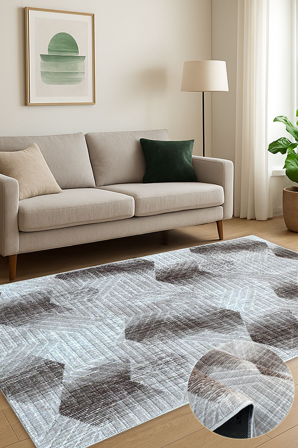 KEVLİNE Kevline Home Modern Dekoratif Halı Kaymaz Taban Yıkanabilir Salon Halısı