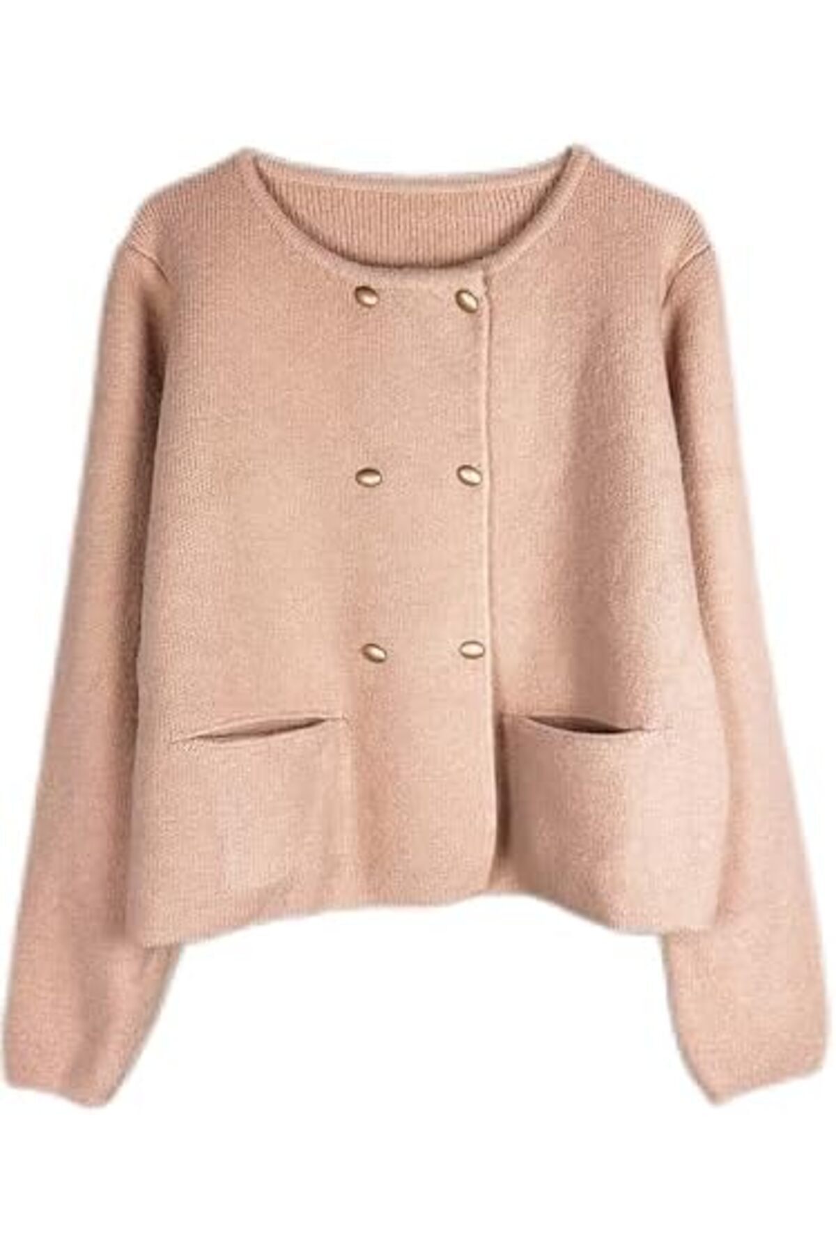 جاكيت صوف طويل بلون الجمل مع أزرار وجيوب للنساء والفتيات من