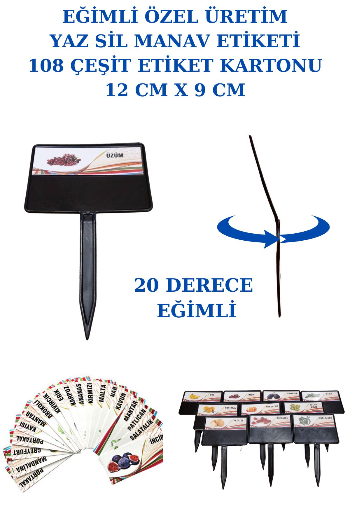 Manken İstanbul 100 Adet Cepli Saplanabilir Manav Etiketi Market Etiketi Pazarcı Etiketi 108 Adet Karton Etiketli