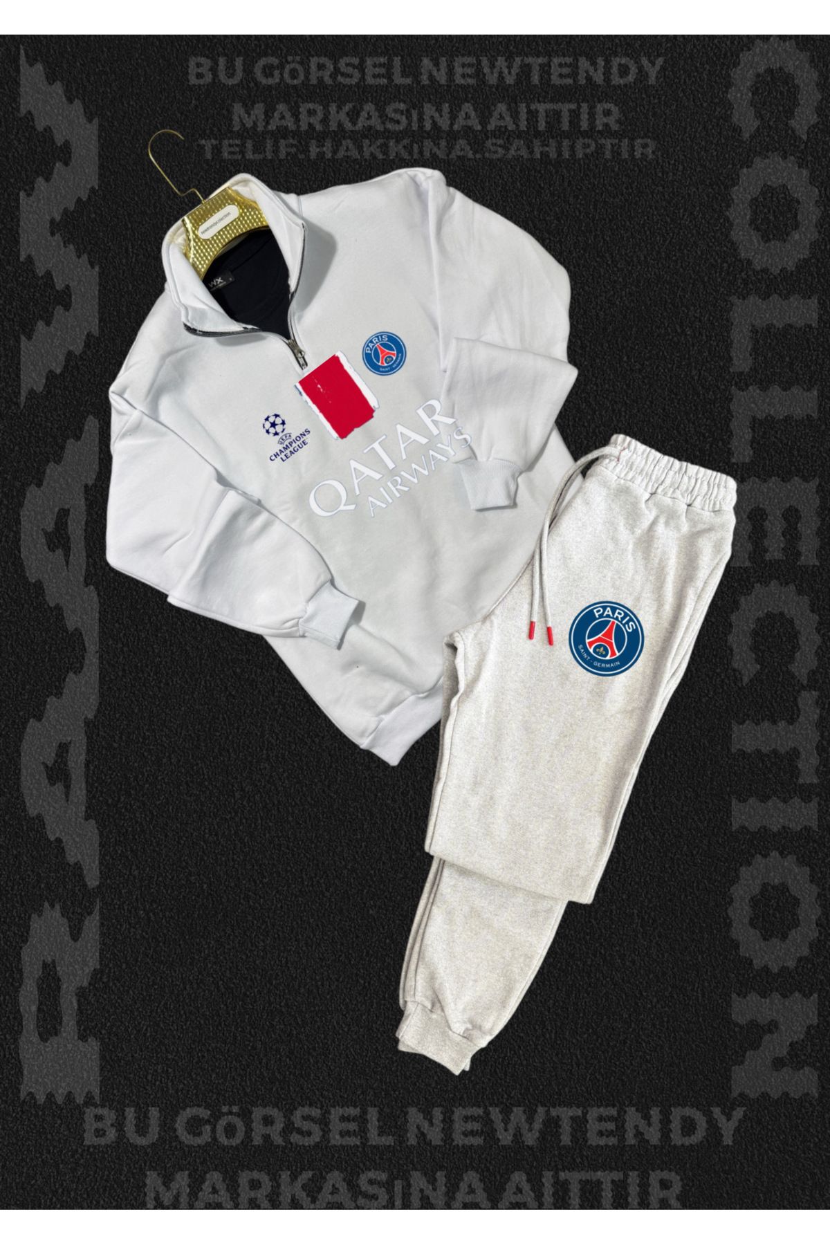 Minikelya Paris Sweatshirt yazlık takım dik yaka Üst penye şort alt Şampiyonlar Ligi Logolu 2li kombin