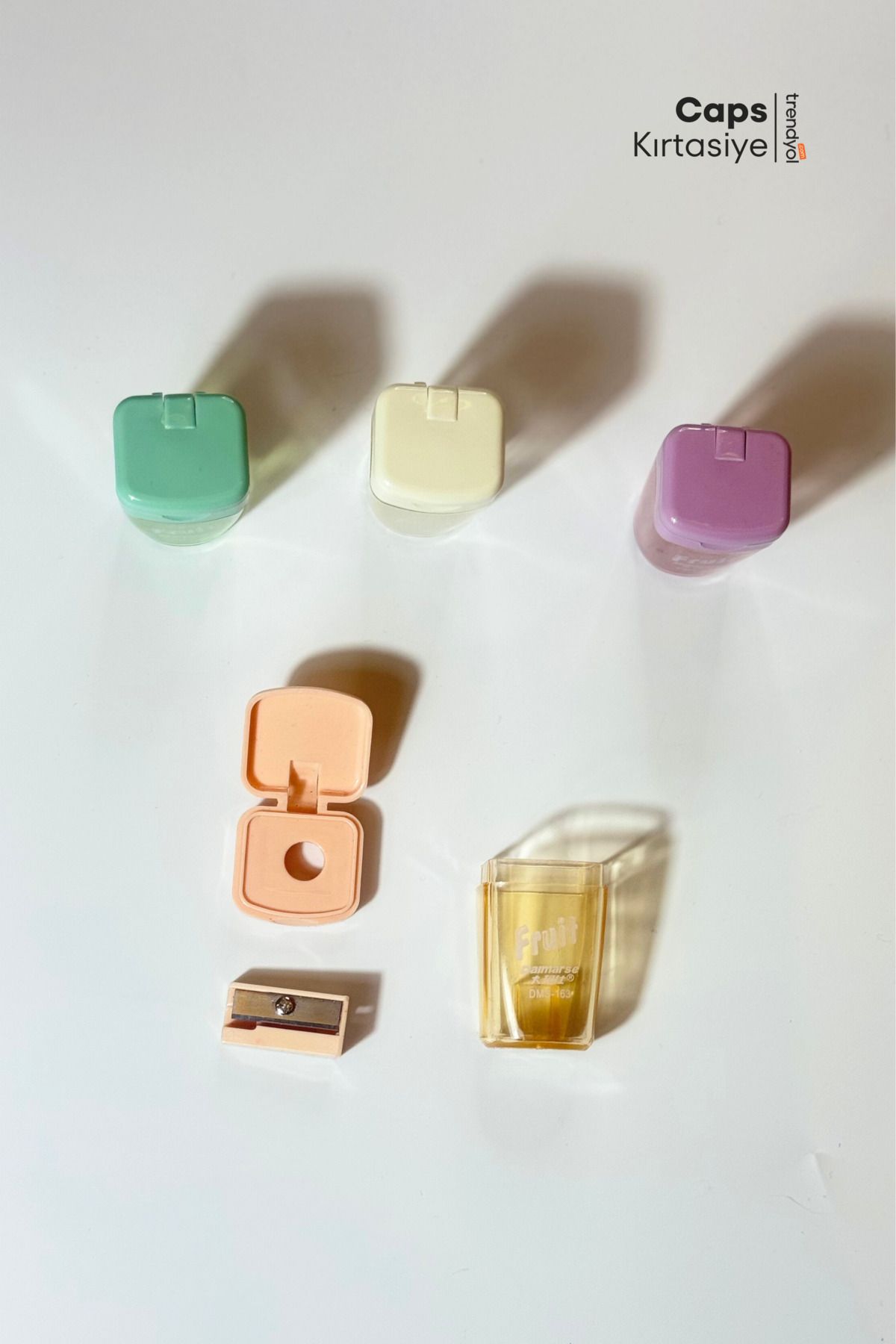 caps office-Set of 4 Pastel Colored Pencil Sharpeners |   Practical Use with Lid and Container 8