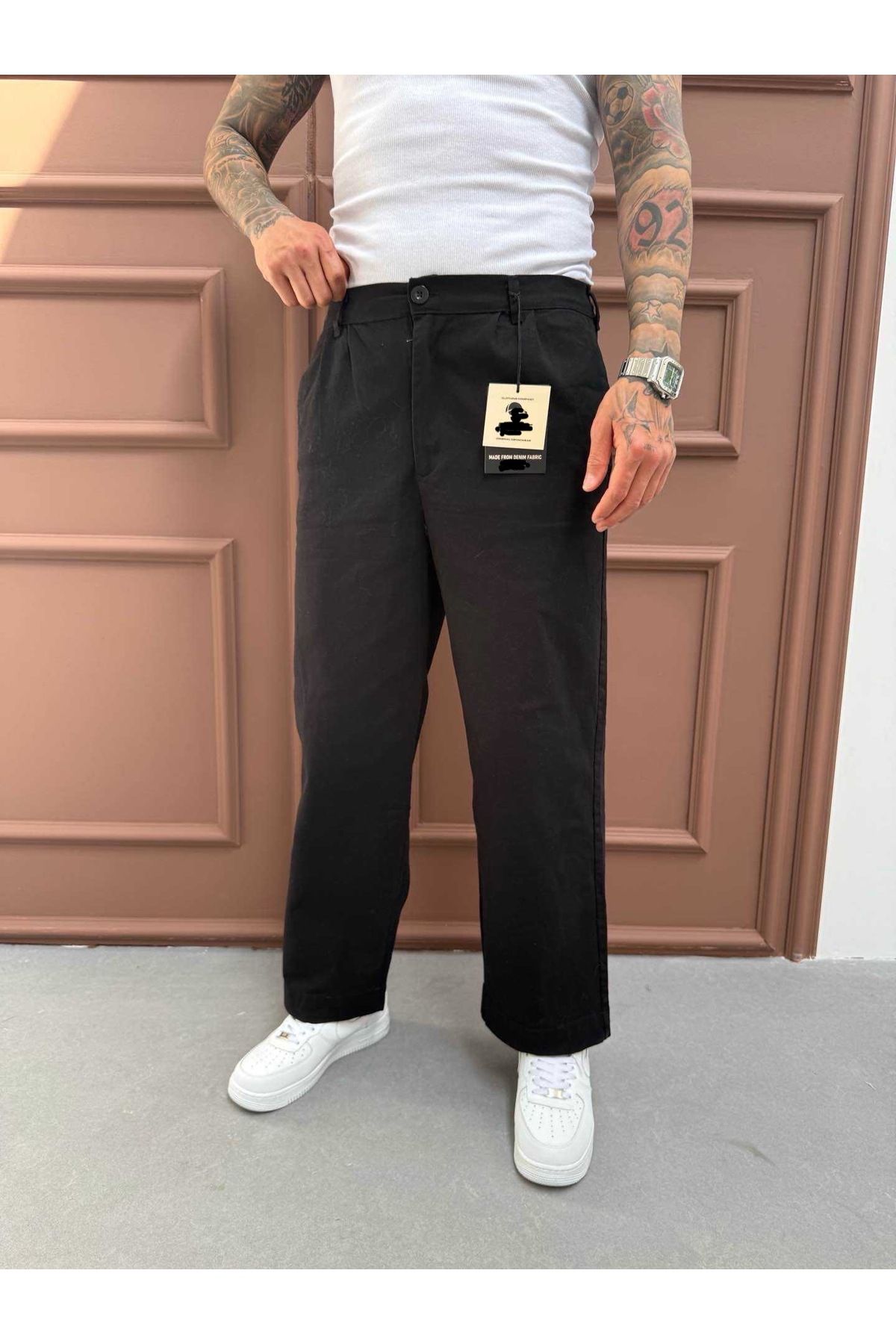 Denim Shorty Baggy Relaxed Siyah Renk Gabardin Keten Pileli Pantolon