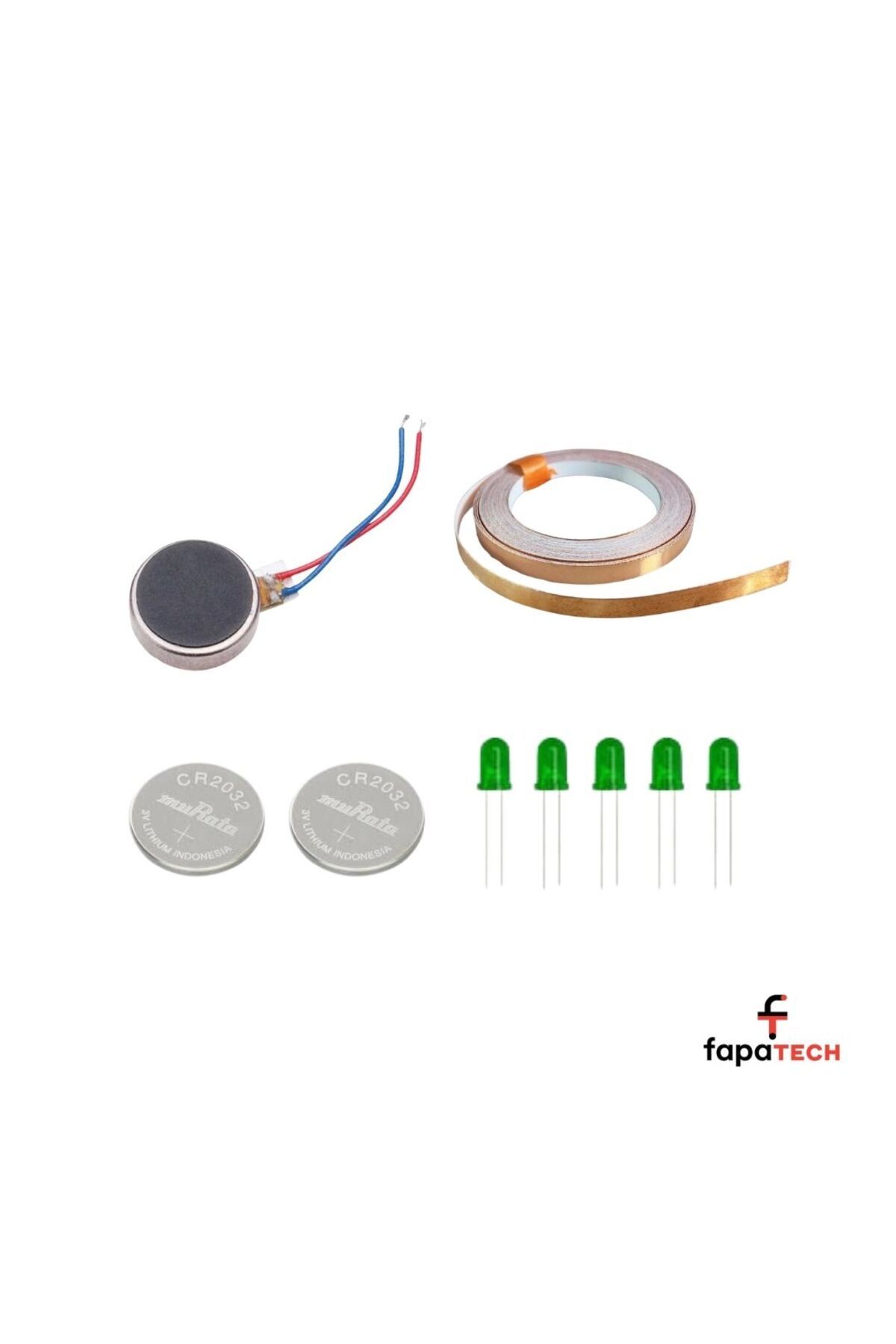 Fapatech Bakır Folyo İletken Bant ,Cr2032 Pil ,5mm LED Titreşim Motorlu Hareketli - Kağıt Devre Kiti