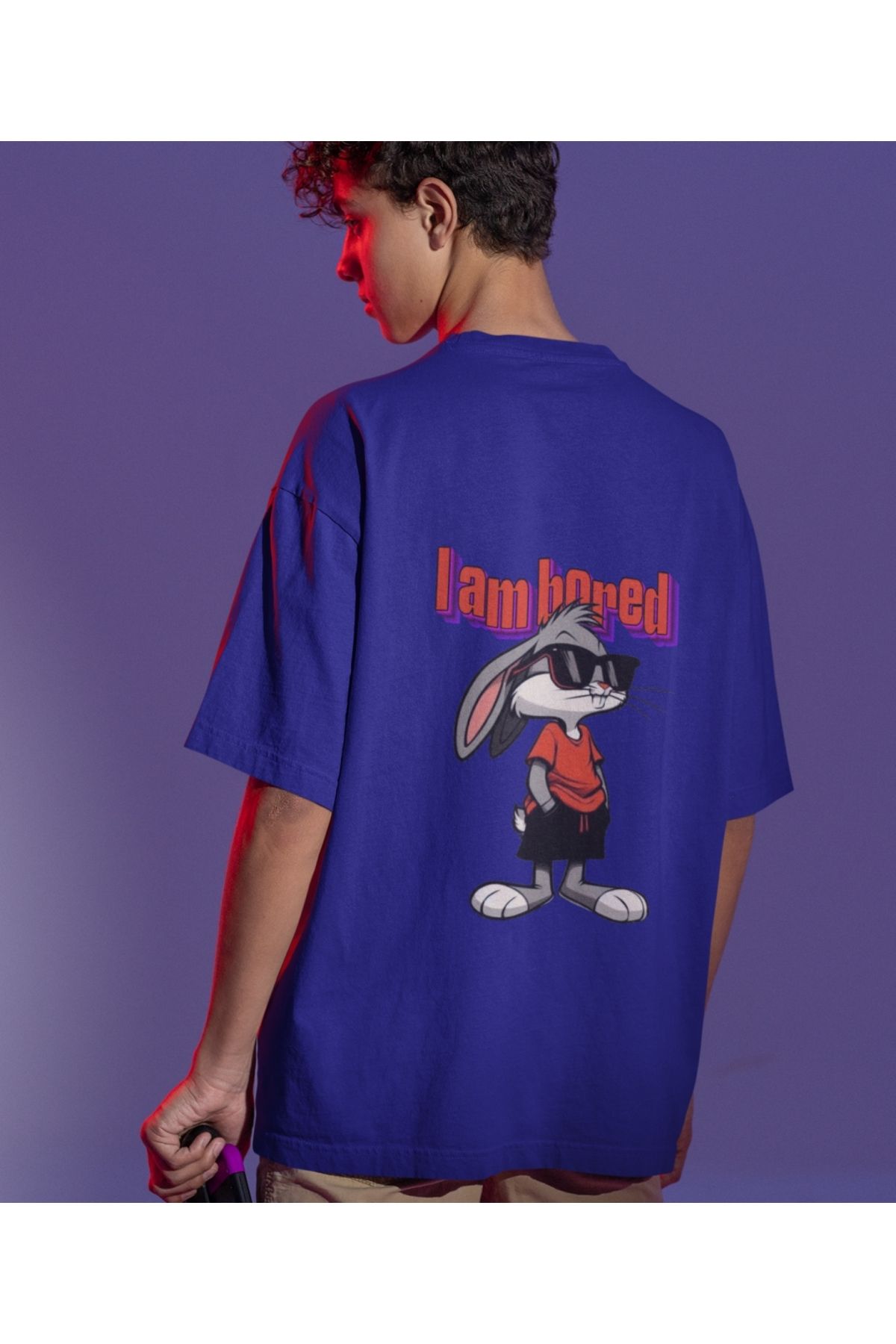 Terziligiyin I Am Bored Çizgi Karakter Baskılı Oversize Unisex Tişört