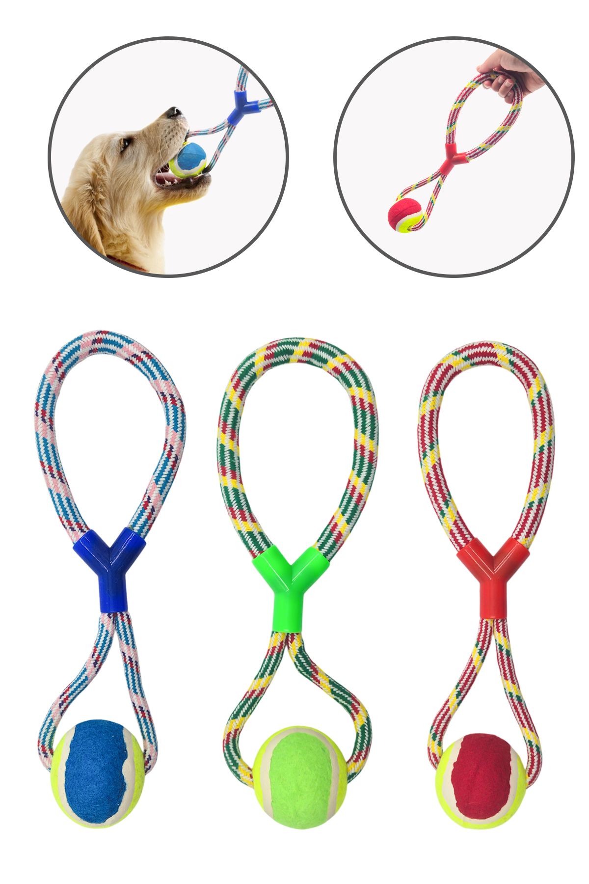 Sevpatik Köpekler İçin Beyzbol Toplu Halatlı Diş Kaşıma Oyuncağı – 45 cm Dayanıklı Kemirme ve Isırma İpi