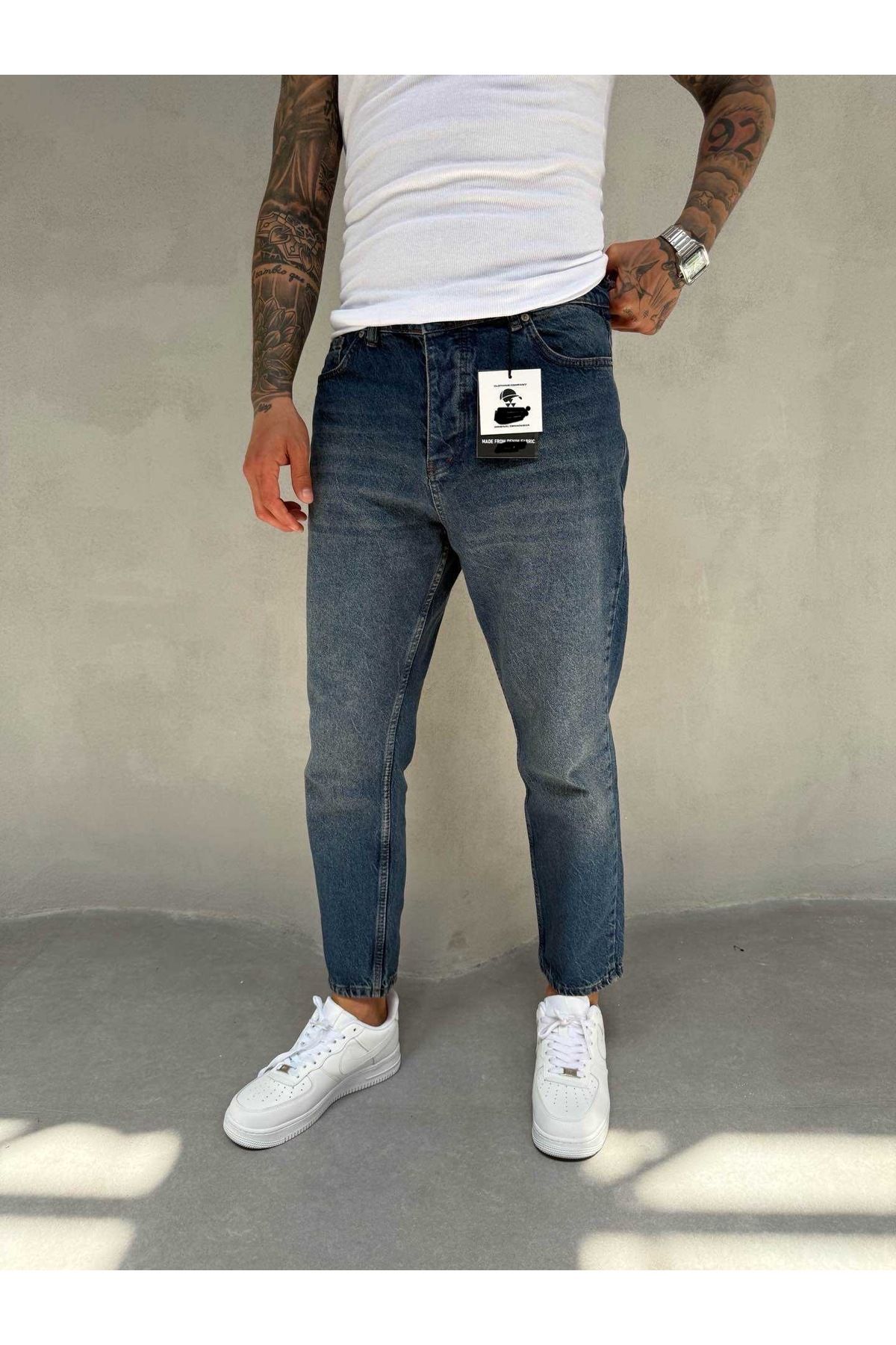 Denim Shorty Boyfriend Koyu Mavi Eskitme Yıkamalı Kot Pantolon